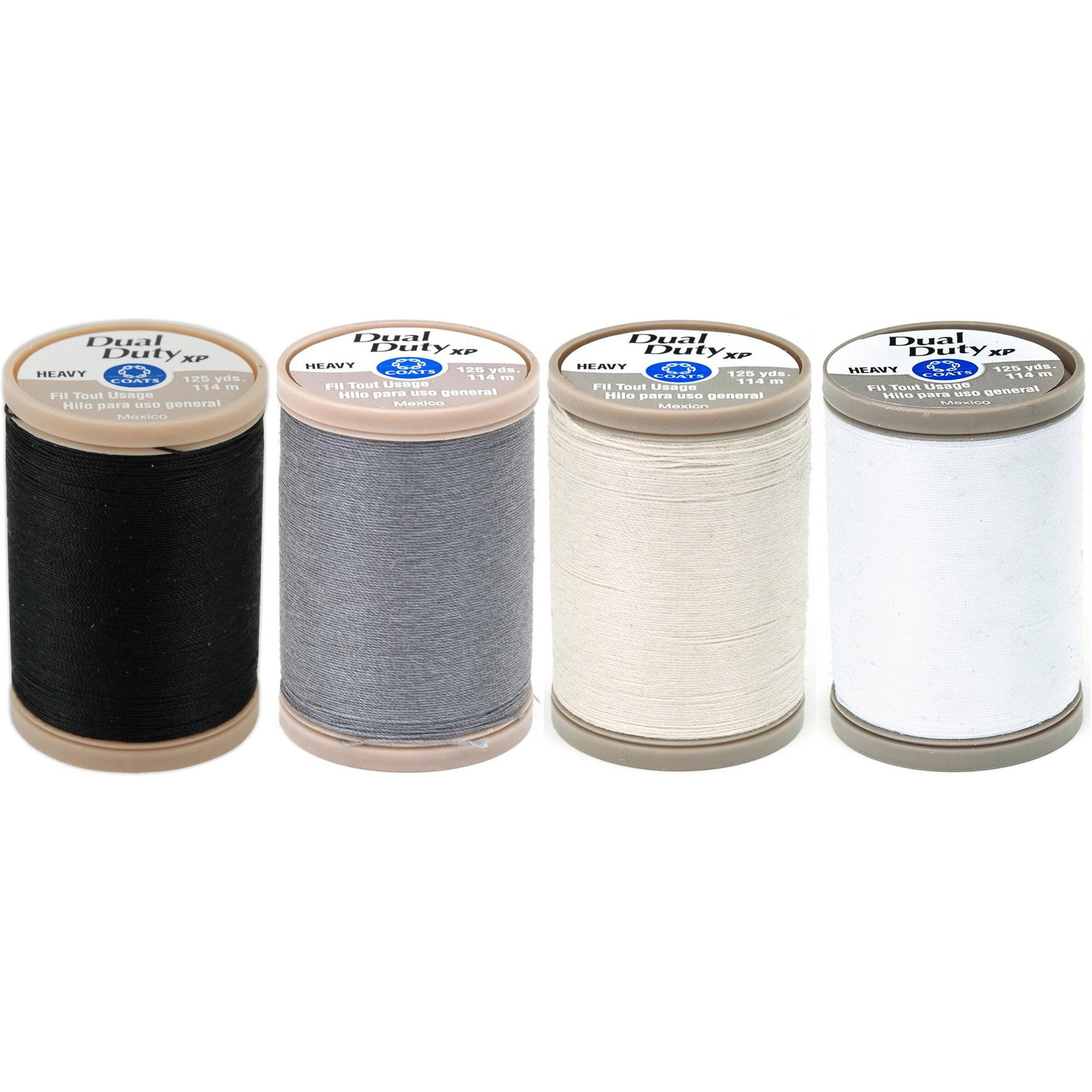 4-Pack - Coats & Clark - Dual Duty Xp Heavy Weight Thread - 4 Color Value Pack - (Black+White+Slate+Natural) 125Yds Each