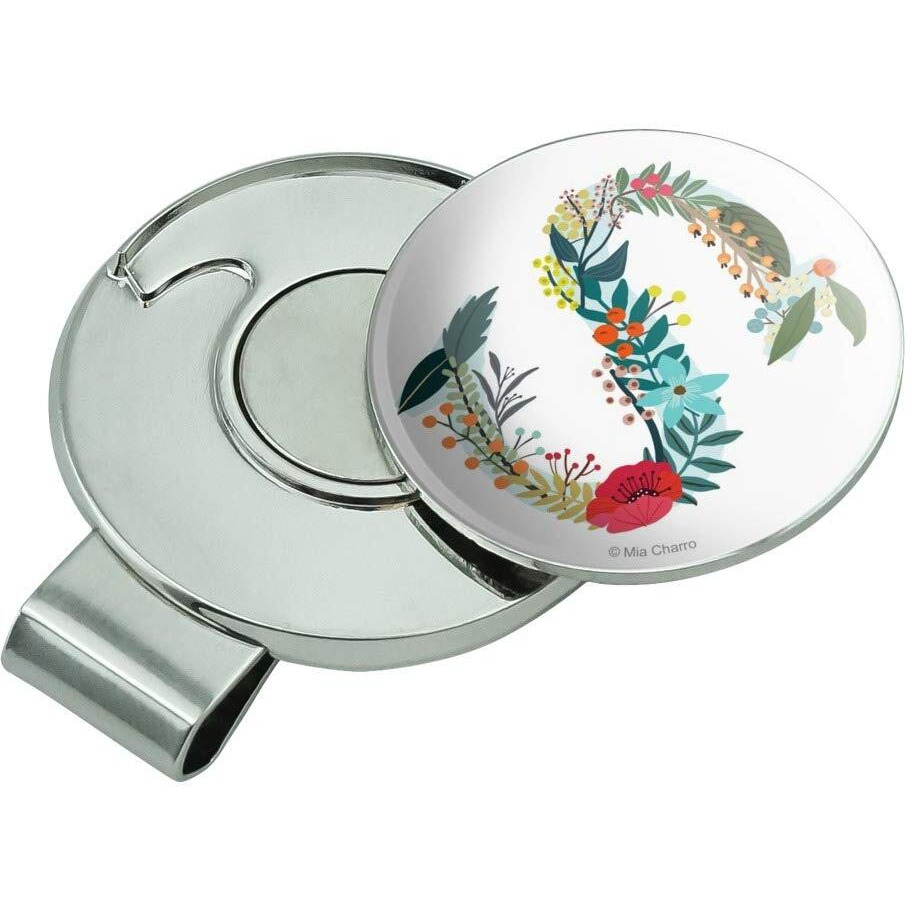 Graphics & More Letter S Floral Monogram Initial Golf Hat Clip With Magnetic Ball Marker