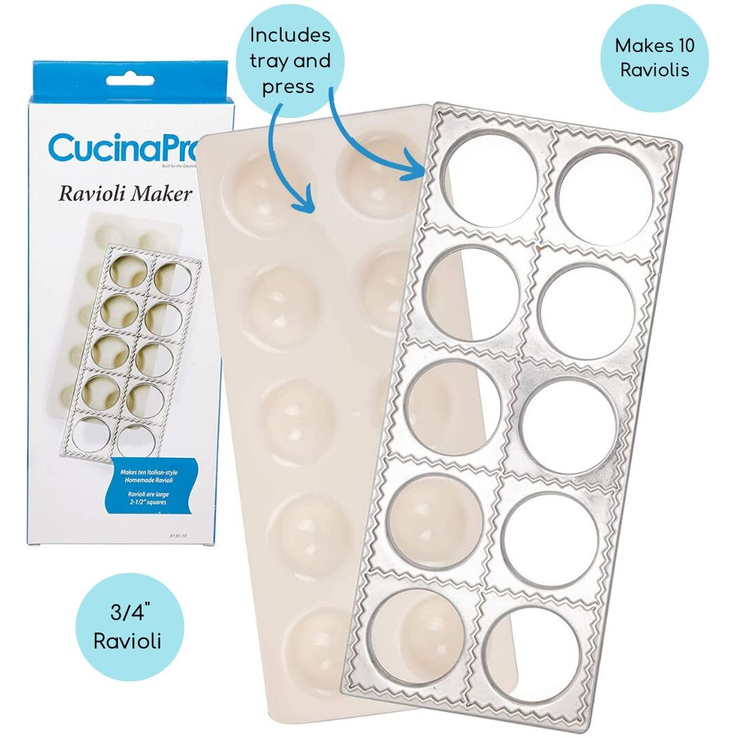 Cucinapro Ravioli Mold With Extra Large 2 1/2 Inch Squares- Authentic Ravioli Tray And Press  Makes 10 Italian Raviolis At A Time  Easy To Use Pasta Maker Kit  Sturdy Construction And Great Gift