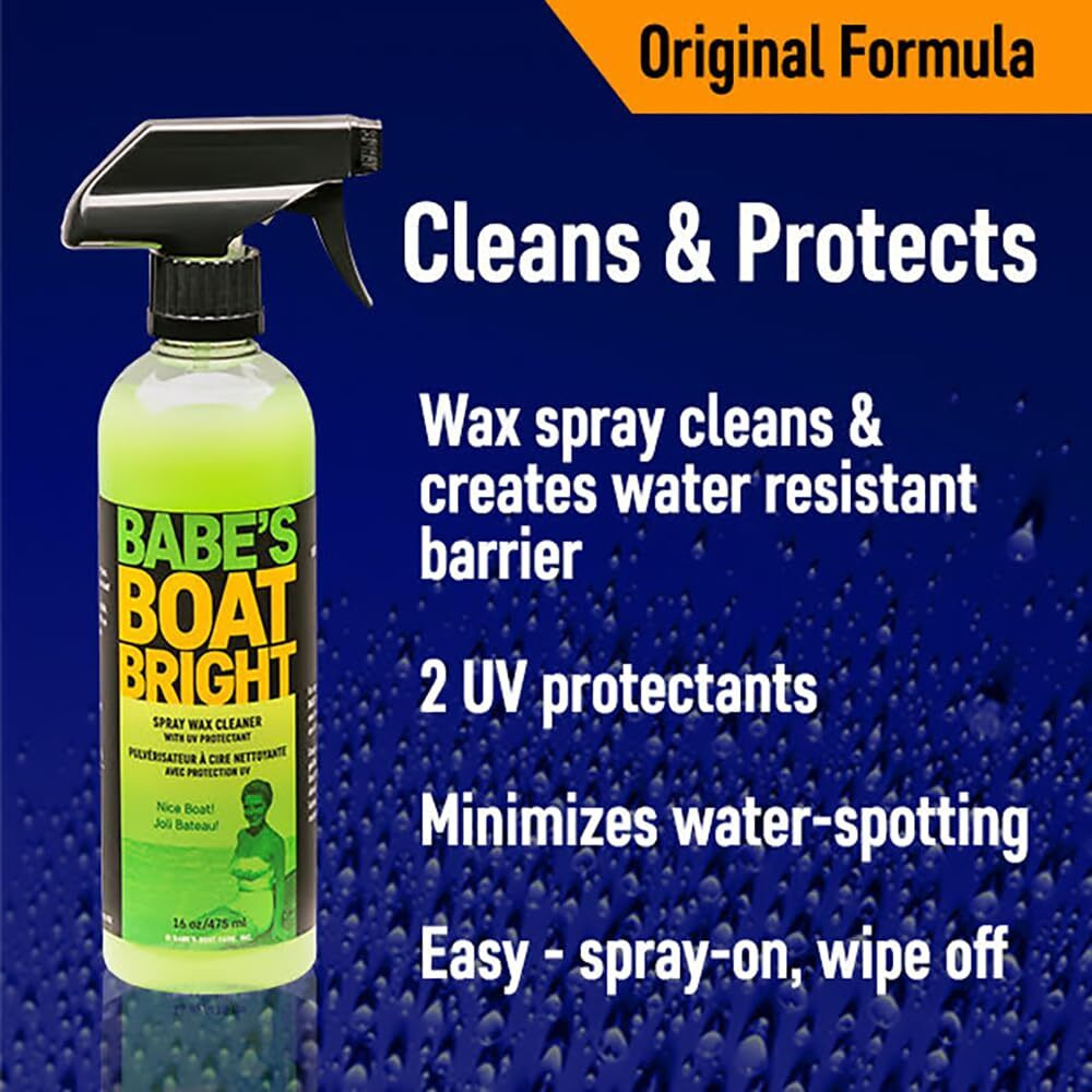 Babe's Boat Care Boat Bright Spray Wax Cleaner With Uv Protectant | 1 Pint Non-Abrasive Water Repellant Boat Cleaner Spray For Gelcoat  Fiberglass  Metal  And Glass Surfaces | Made In The Usa