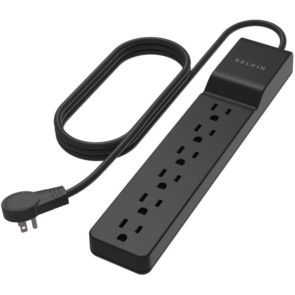 Belkin Surge Protector Power Strip With 6 Ac Outlets  6Ft/1.8M Long Heavy-Duty Extension Cord  & 360-Degree Rotating Ac Plug For Conference Rooms  Computer Desktops  & More - 600 Joules Of Protection