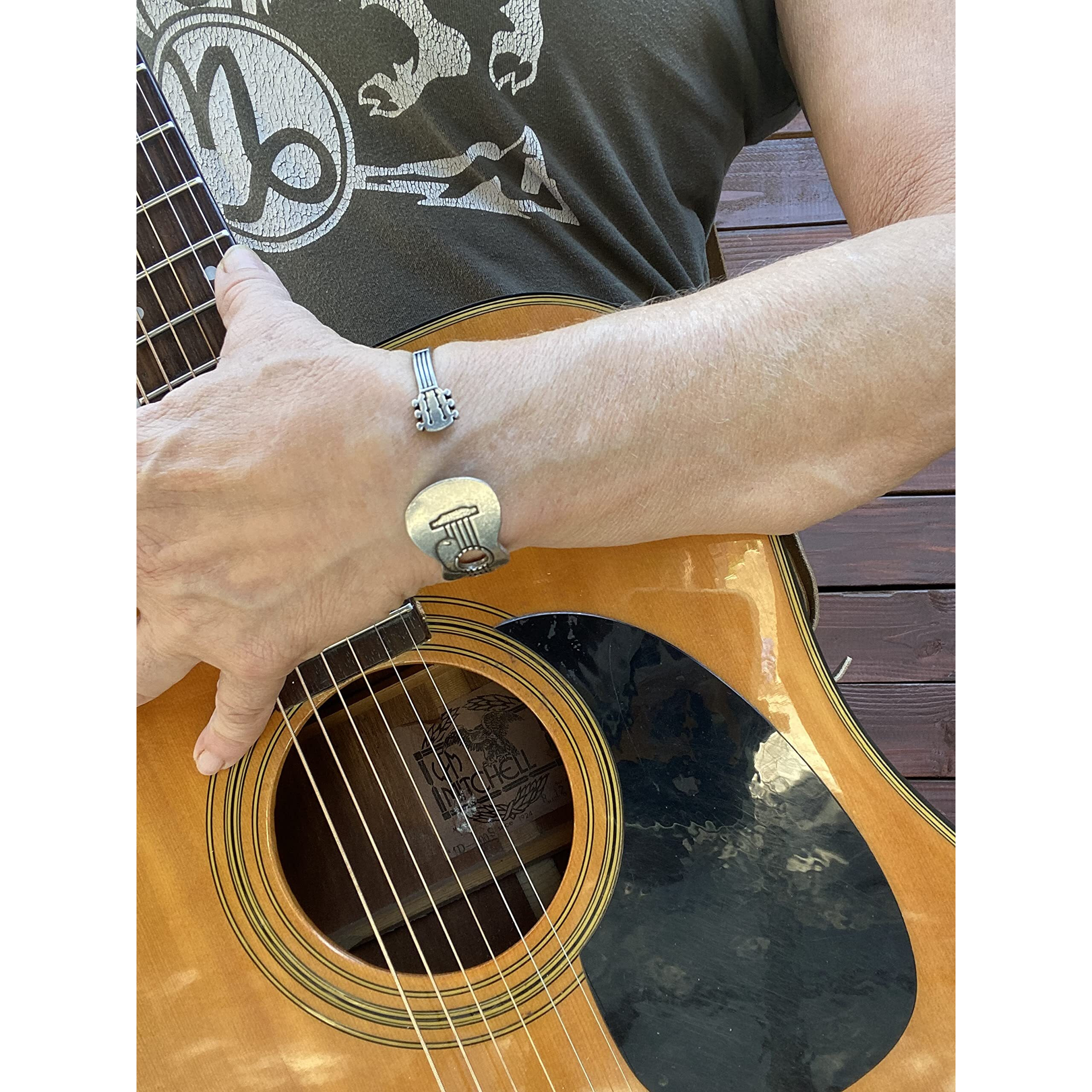 Whitney Howard Designs Guitar Cuff Bracelet For Men Or Women - Adjustable Pewter Musician Jewelry - Christmas Gift For Guitar Players