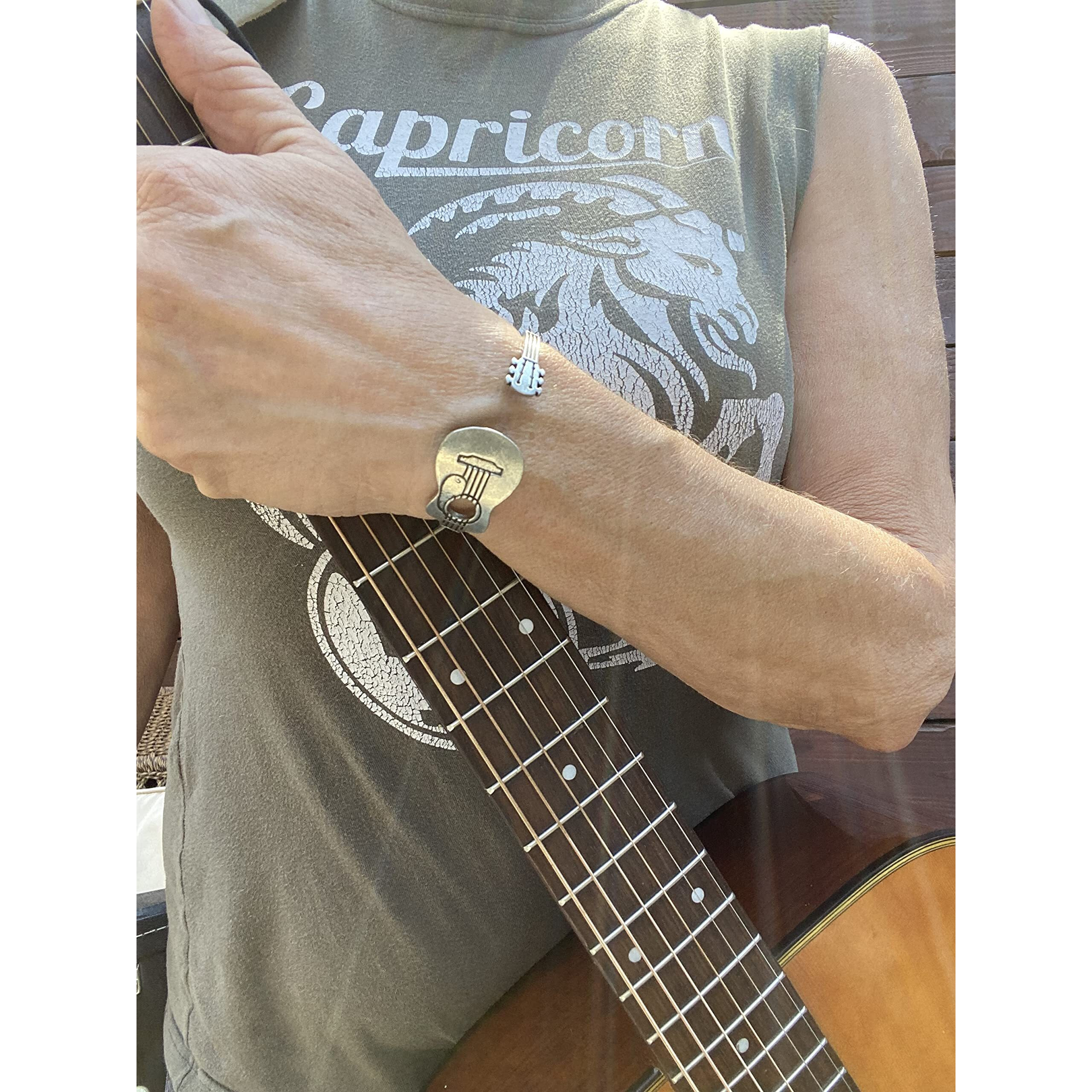 Whitney Howard Designs Guitar Cuff Bracelet For Men Or Women - Adjustable Pewter Musician Jewelry - Christmas Gift For Guitar Players