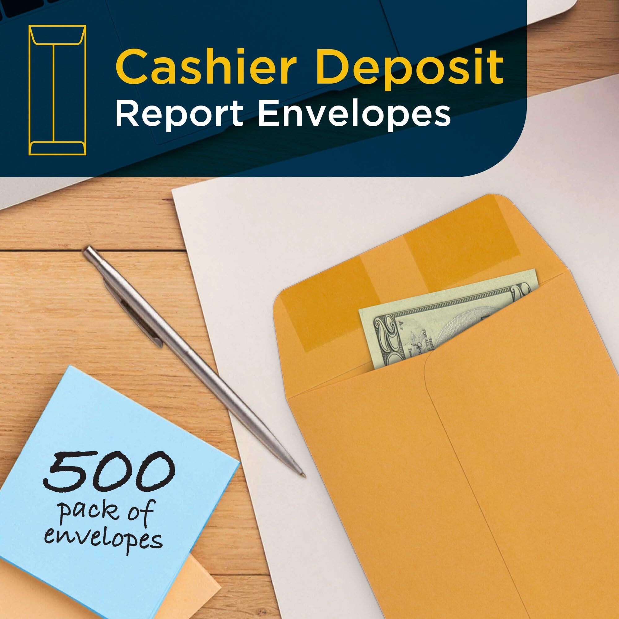 Guardian Cashier Deposit Report Envelopes With Gummed Flaps  Pack Of 500 Cash Drop Envelopes - Cash Register For Small Businesses - Cashier Register For Retailers & Restaurants - Brown Kraft Envelopes