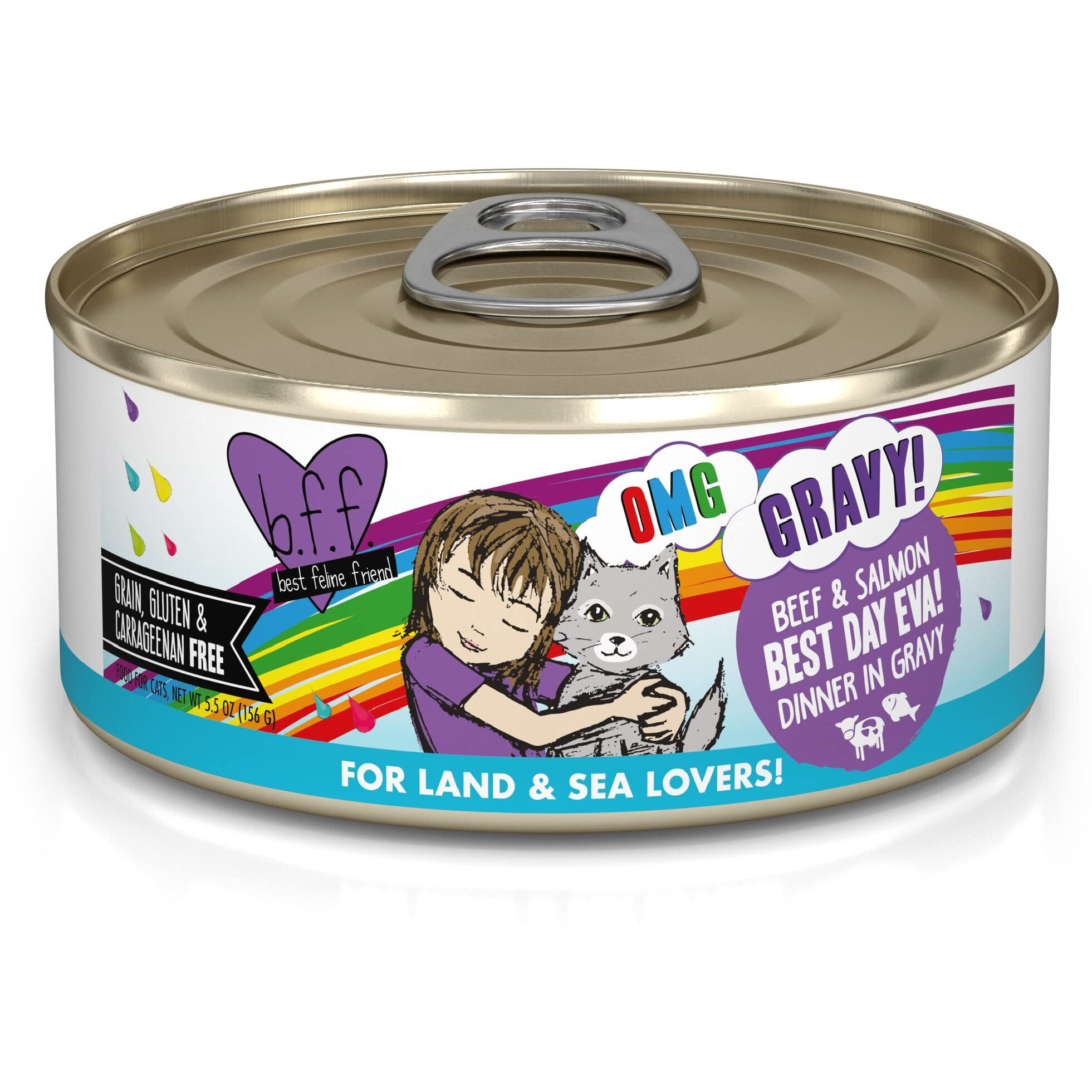 Weruva B.F.F. Omg - Best Feline Friend Oh My Gravy  Best Day Eva With Beef & Salmon In Gravy Cat Food  5.5Oz Can (Pack Of 8)