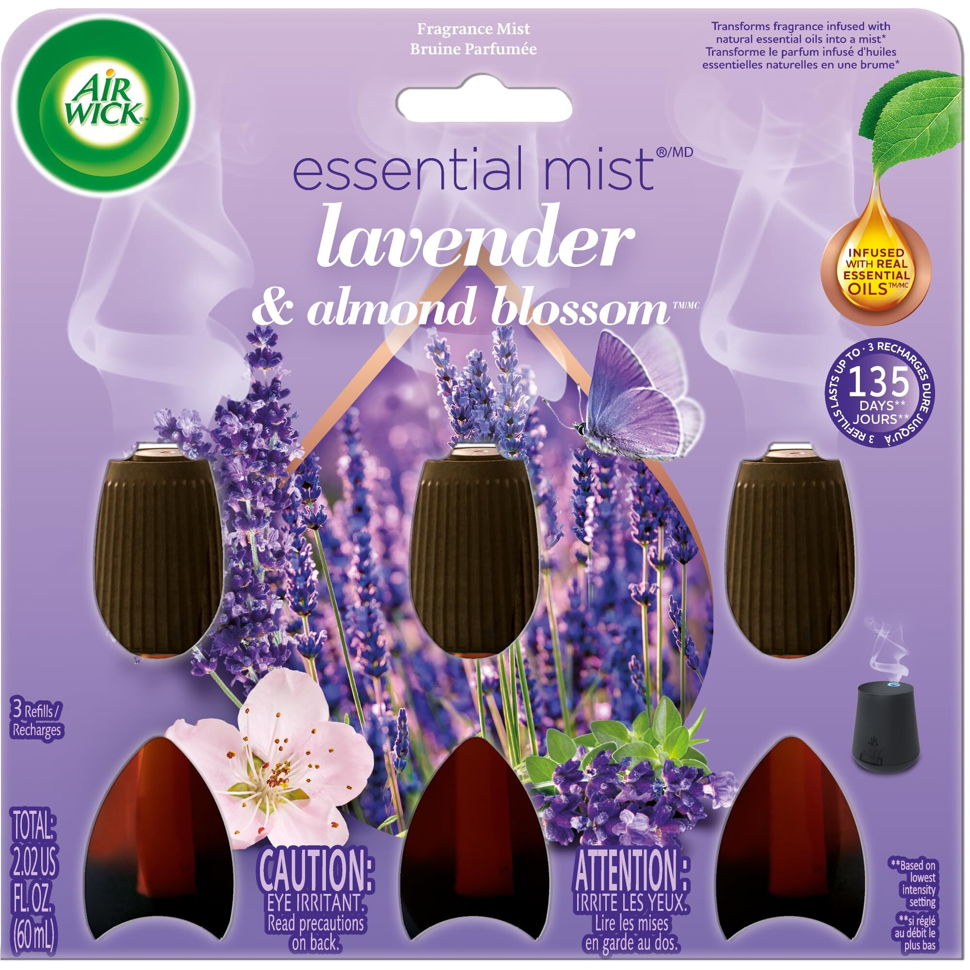 Air Wick Essential Mist Refill  3 Ct  Lavender And Almond Blossom  Essential Oils Diffuser  Air Freshener