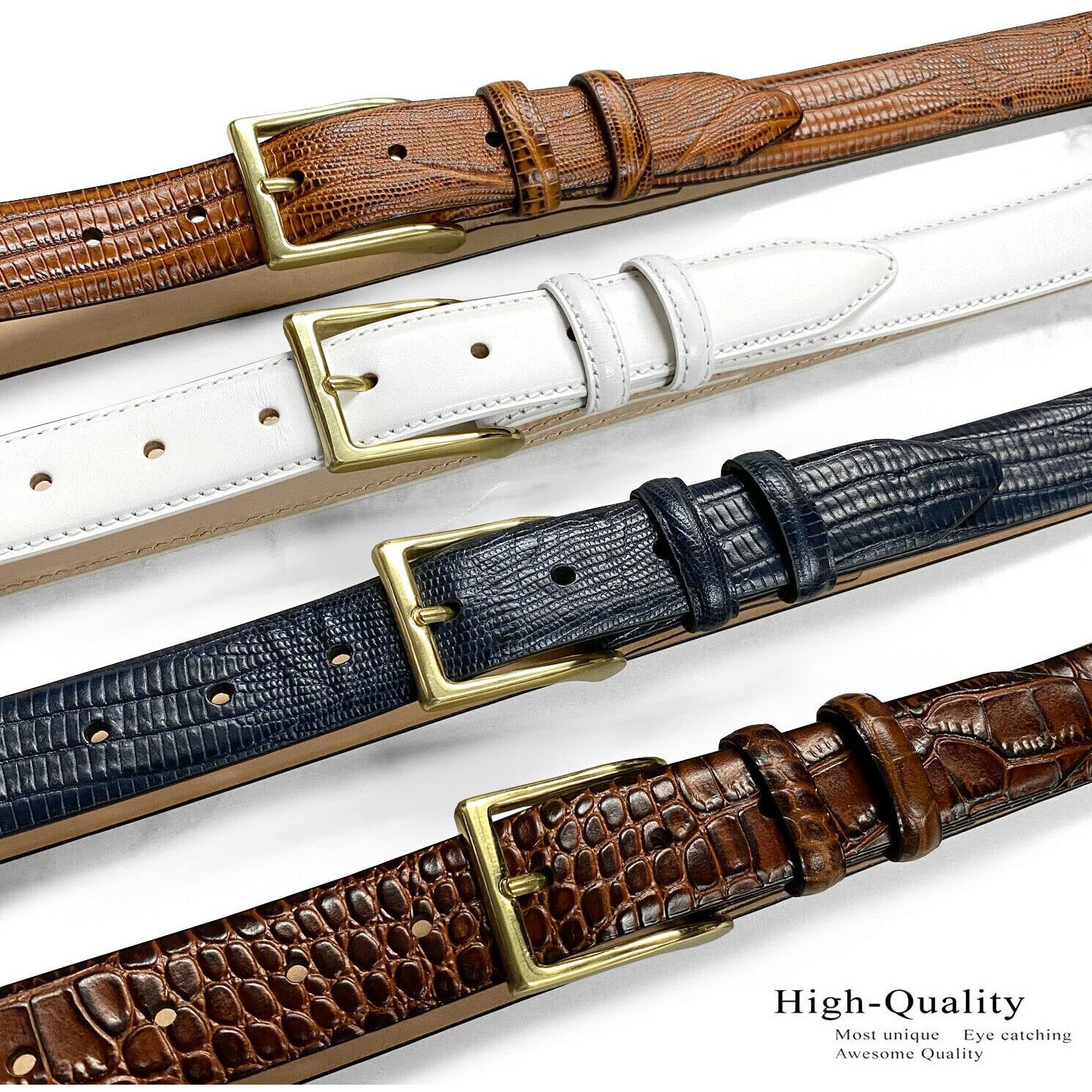 Adam Gold Men's Genuine Italian Calfskin Leather Dress Belt 1-1/8""(30Mm) Wide Polished Buckle (Lizard Tan  36)