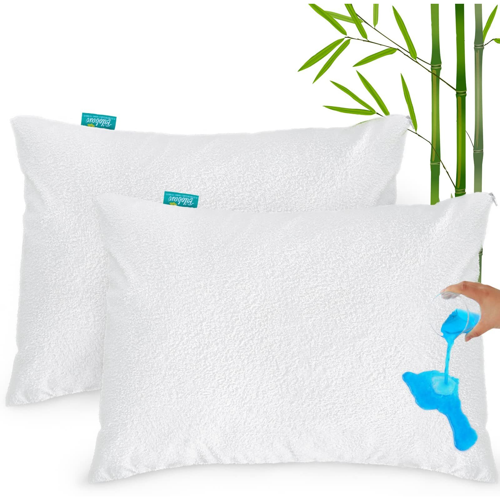 Toddler Pillowcase Protector 2 Pack  Waterproof Pillowcase Cover  Viscose Made From Bamboo Travel Pillow Case Cover With Zipper  Fit Toddler Pillow 13"&quotX18"" Or 14"&quotX19"" For Boys Girls  White