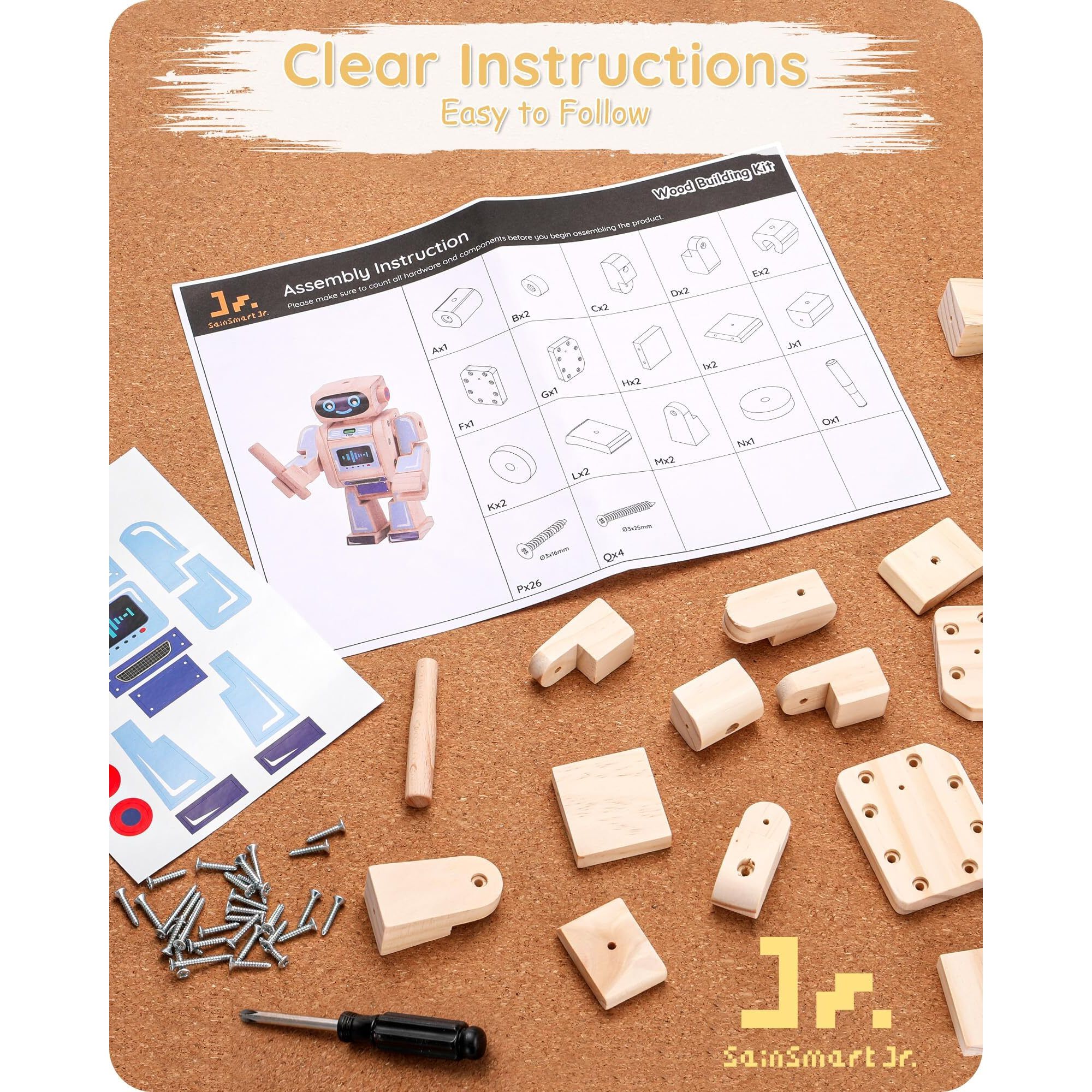 Sainsmart Jr. 4-In-1 Stem Kits  Wooden Robot Assembly Toy Set  Woodworking Crafts Projects For Kids  Gift For Boys And Girls