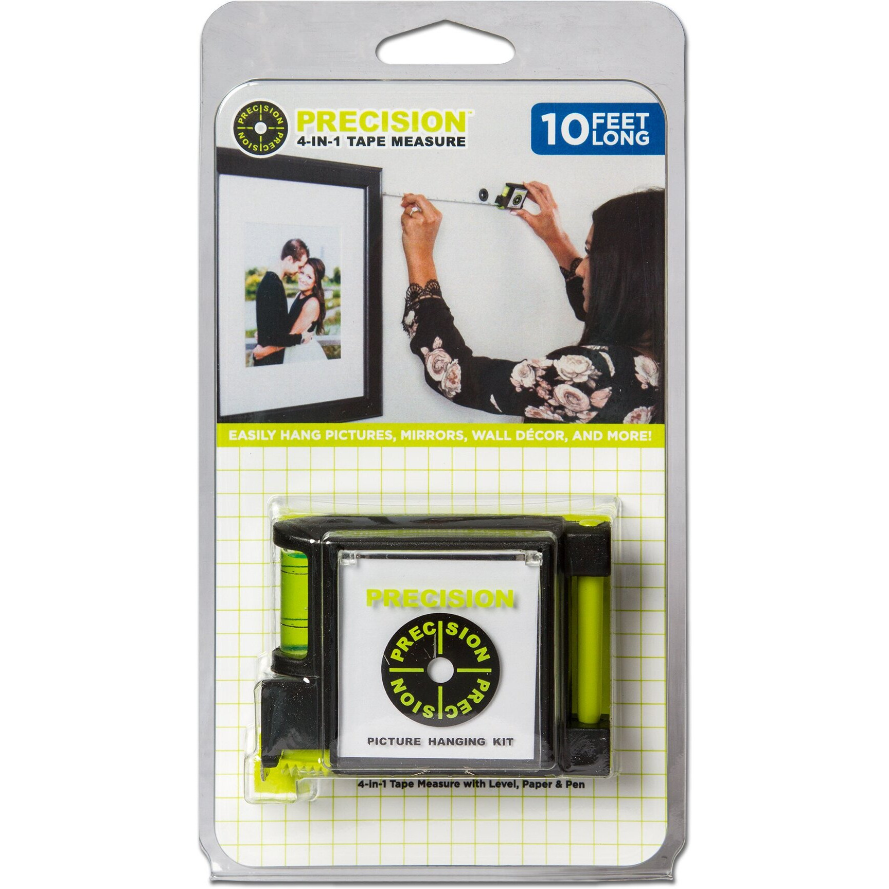 Precision 4-In1 Tape Measure With Level  Paper & Pen