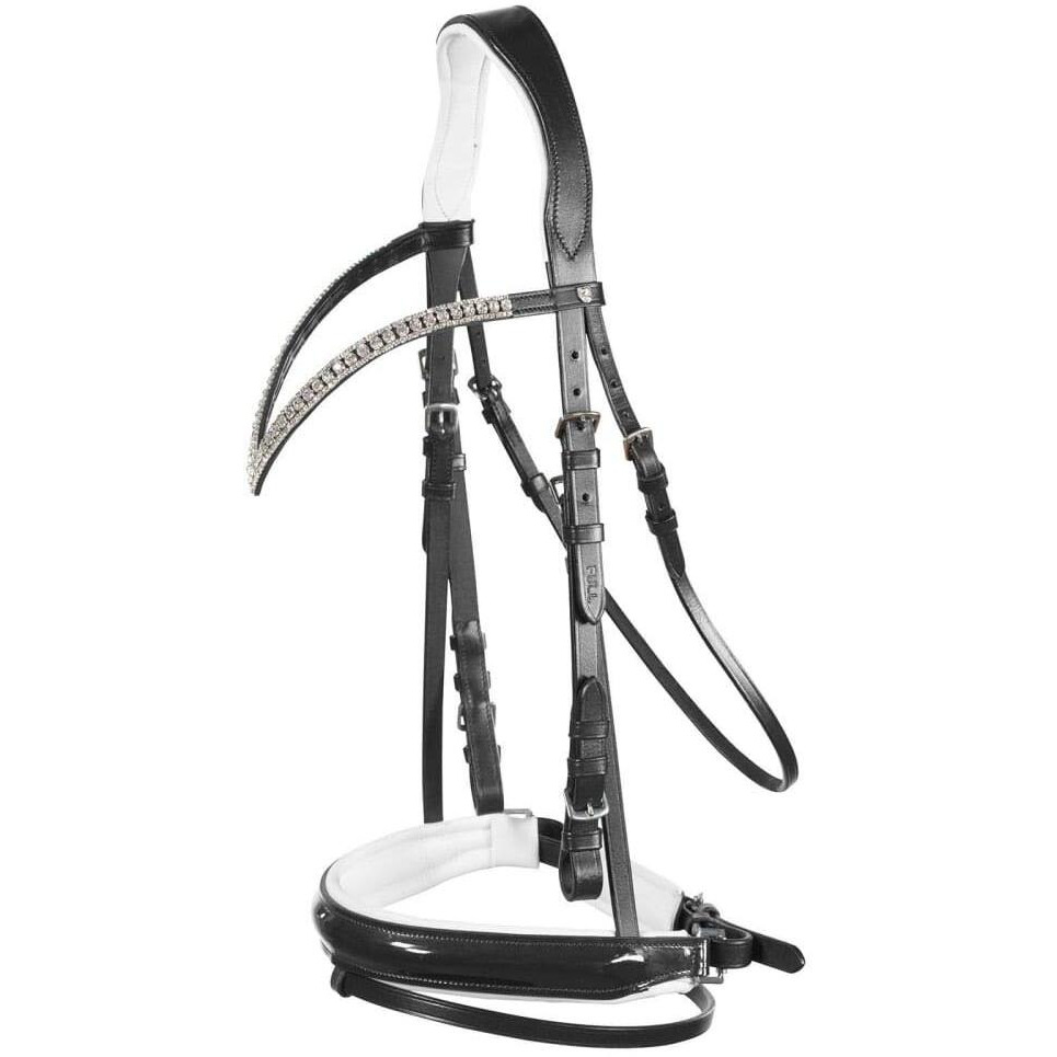 Horze Grayson Classic Leather Ergonomic Snaffle Dressage Bridle With Detachable Flash - Black/White - Cob