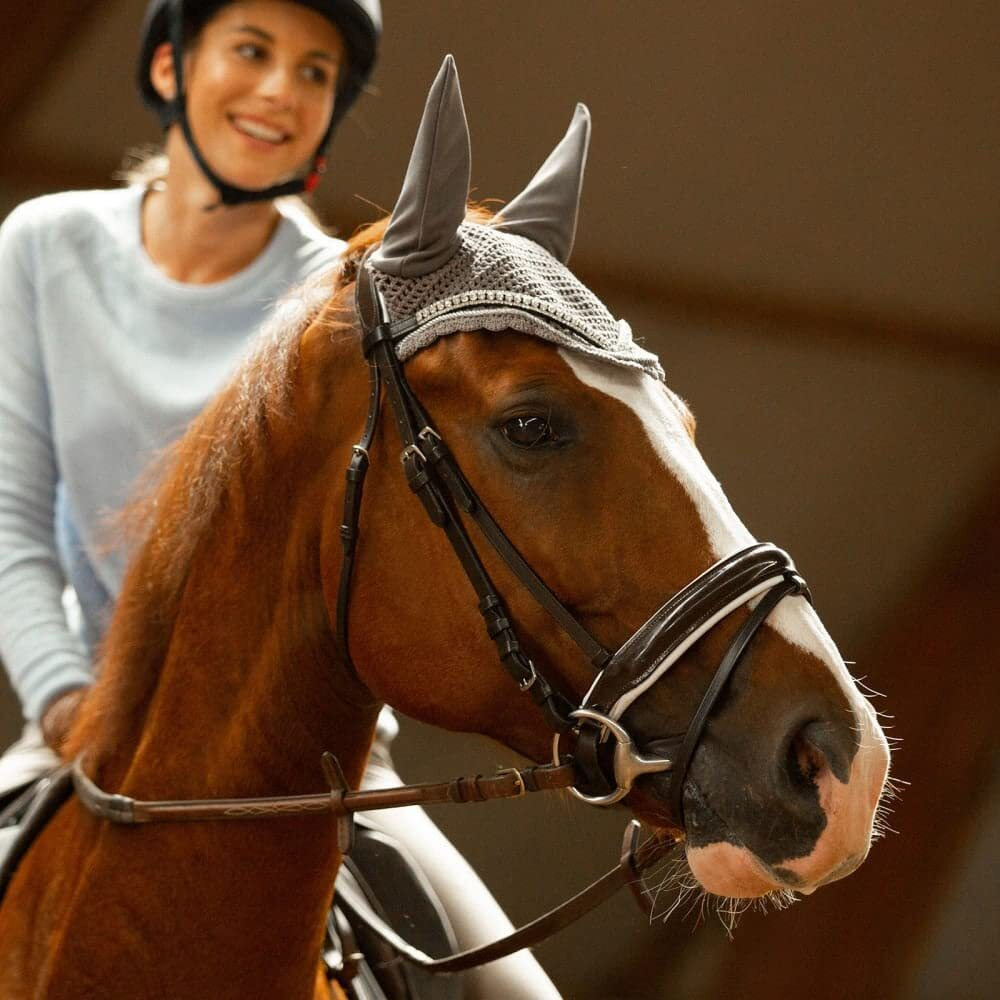 Horze Grayson Classic Leather Ergonomic Snaffle Dressage Bridle With Detachable Flash - Black/White - Cob