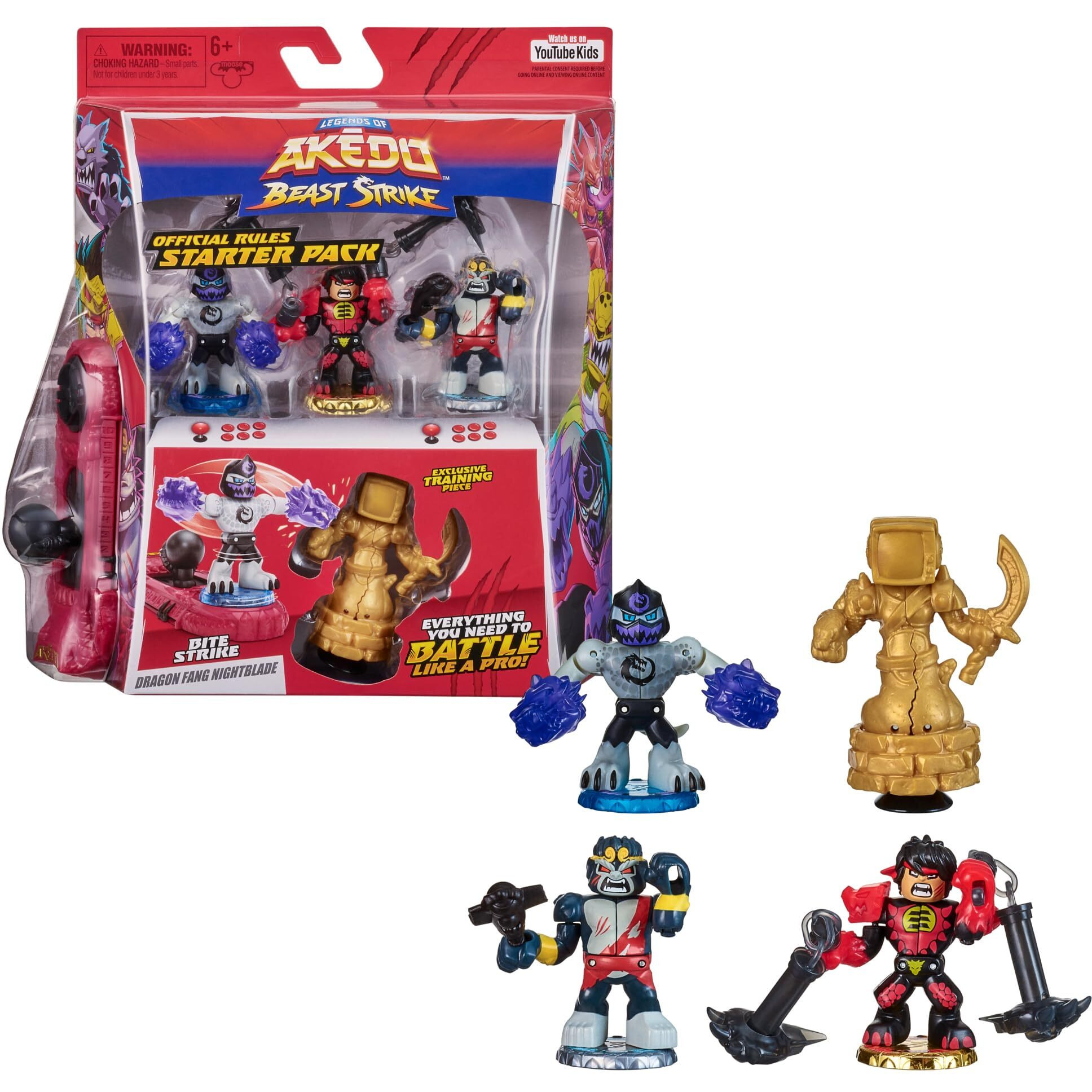 Legends Of Akedo Beast Strike - Official Rules Bite Strike Starter Pack - 3 Mini Battling Warriors With Training Practice Piece And Exclusive Joystick Controller