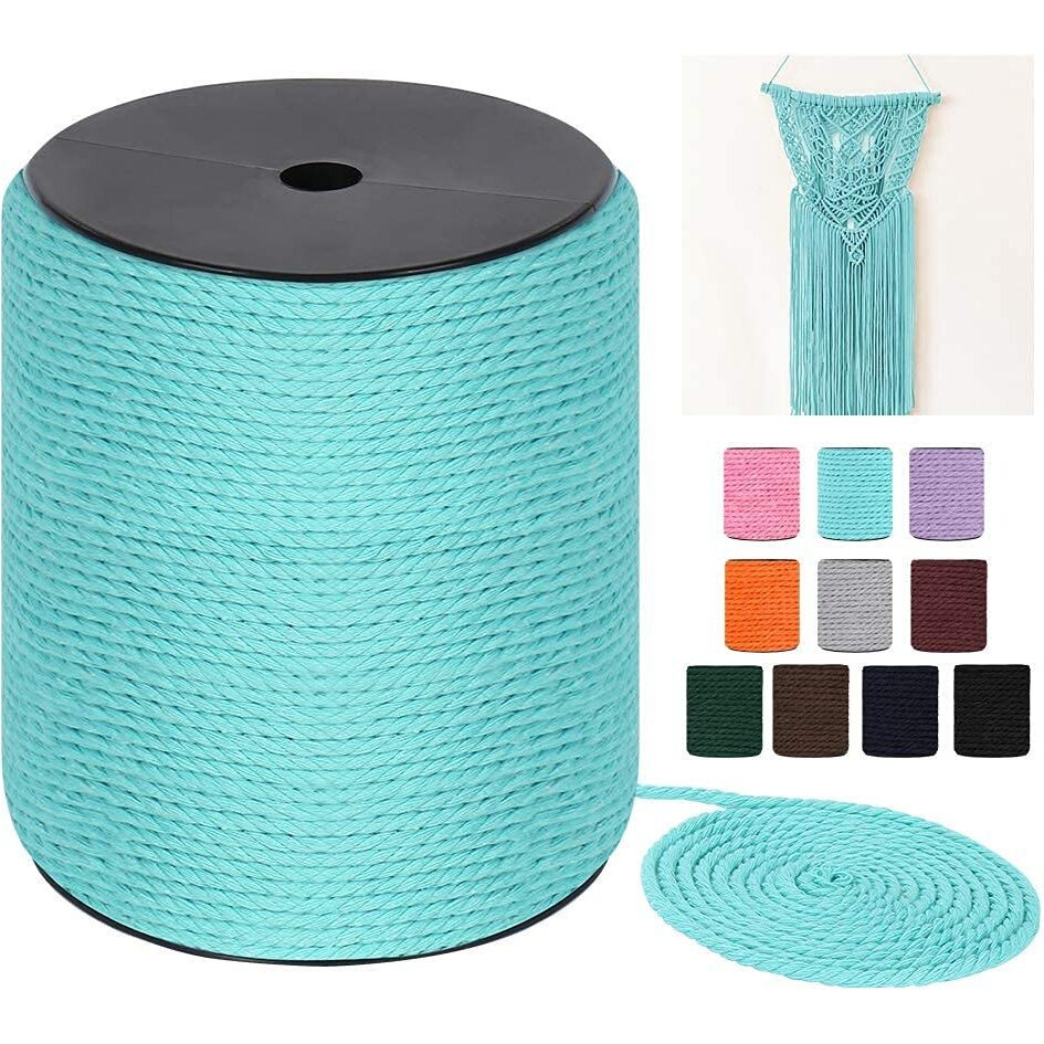 Macrame Cord 4Mm X 240Yards (722Feet)  Colored Cotton Macrame Rope - 3 Strands Twisted Colorful Macrame Cotton Cord For Wall Hanging  Plant Hangers  Gift Wrapping And Wedding Decorations  Teal