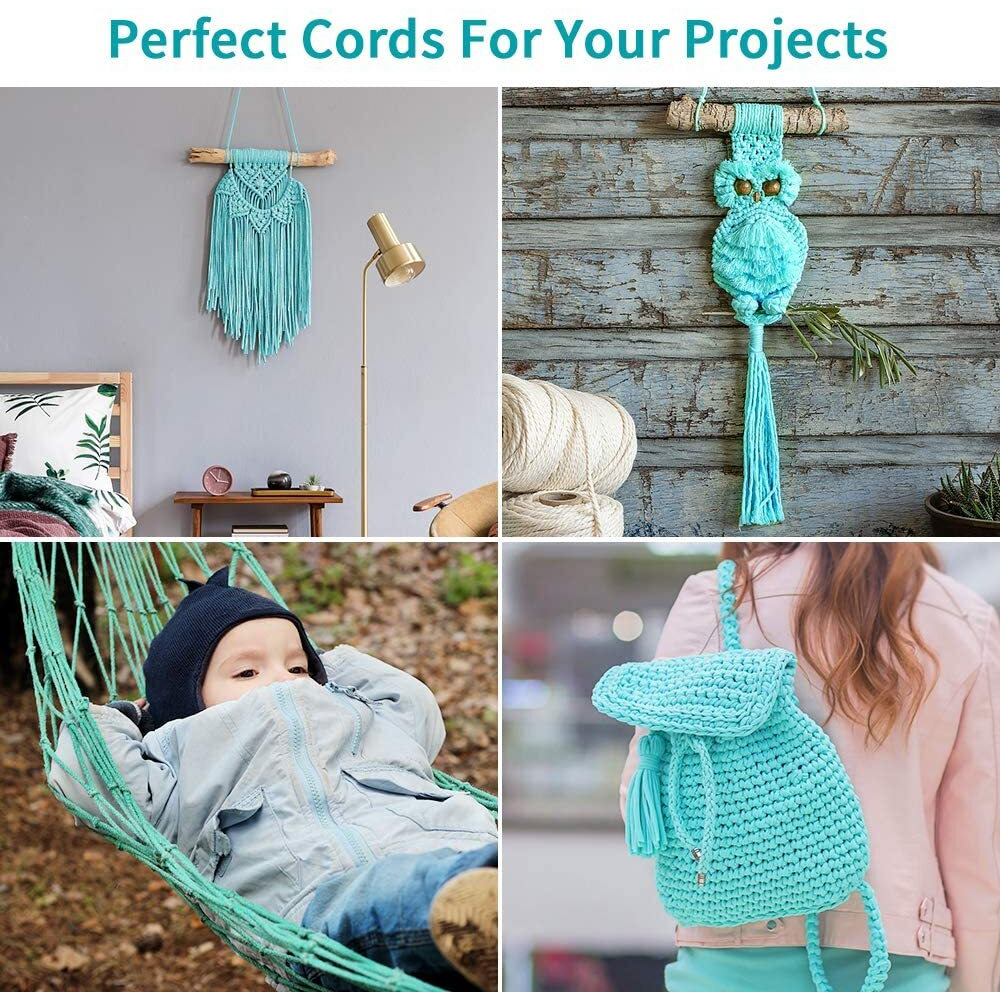 Macrame Cord 4Mm X 240Yards (722Feet)  Colored Cotton Macrame Rope - 3 Strands Twisted Colorful Macrame Cotton Cord For Wall Hanging  Plant Hangers  Gift Wrapping And Wedding Decorations  Teal