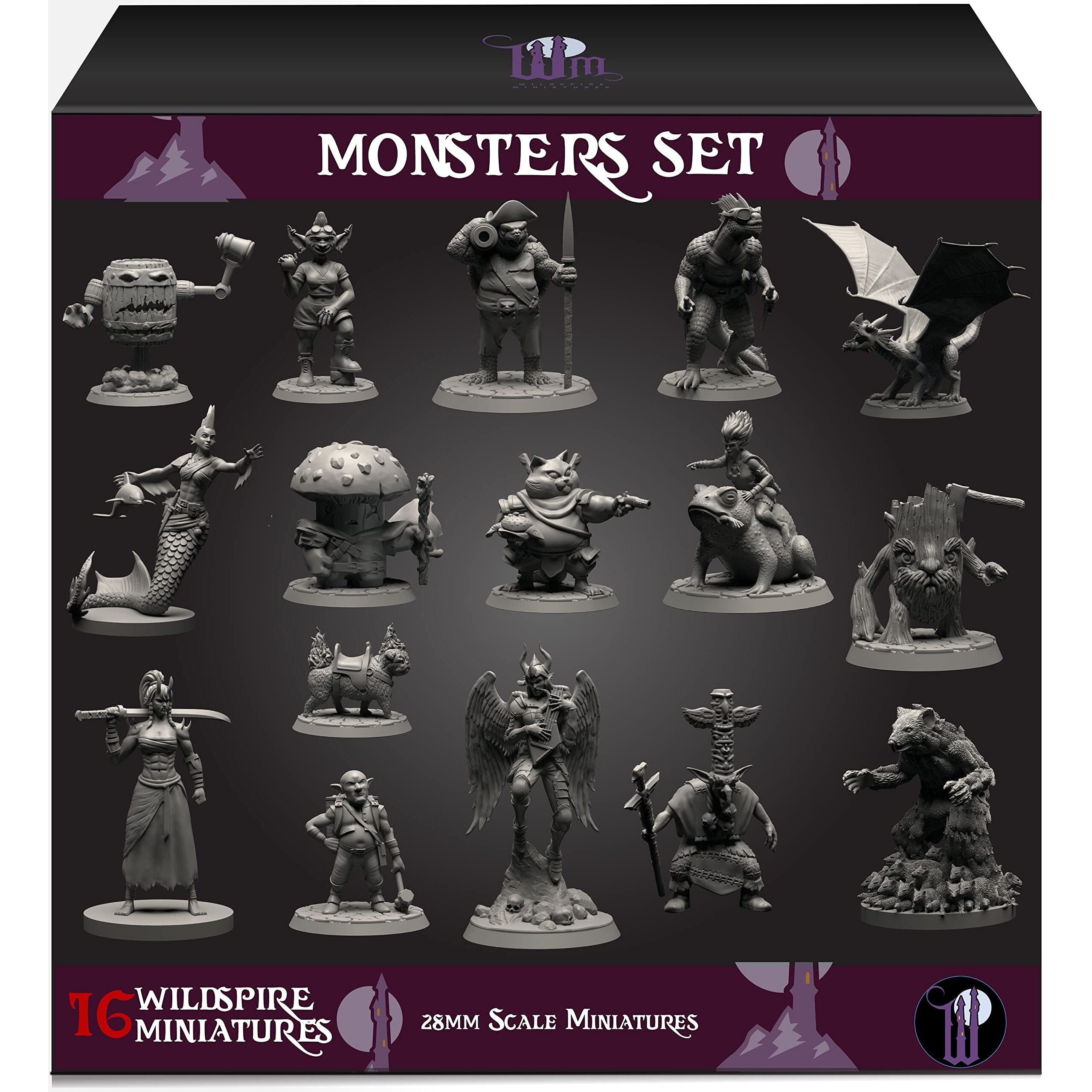 Wildspire Monsters Pack For Dnd Miniatures Booster Pack Of 16 Dnd Monsters Minis 28Mm-32Mm Scale Dnd Accessories D&D Miniatures Dnd Minis Dnd Figures Starter Set Tabletop Heroquest Minis