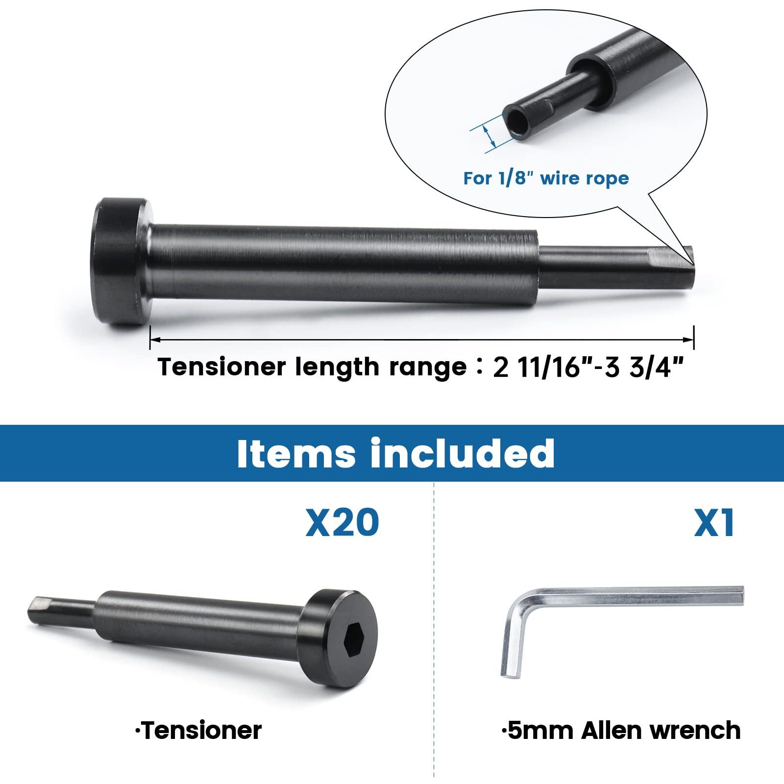 Muzata 20Pack Black Invisible Cable Railing Kit 1/8"" Swage Tensioner Hardware Hidden T316 Stainless Steel For 2"&quotX2"&quot4"&quotX4"" Wood Metal Post Deck Stairs Blackcool System Cr36  Cv1 Cv2