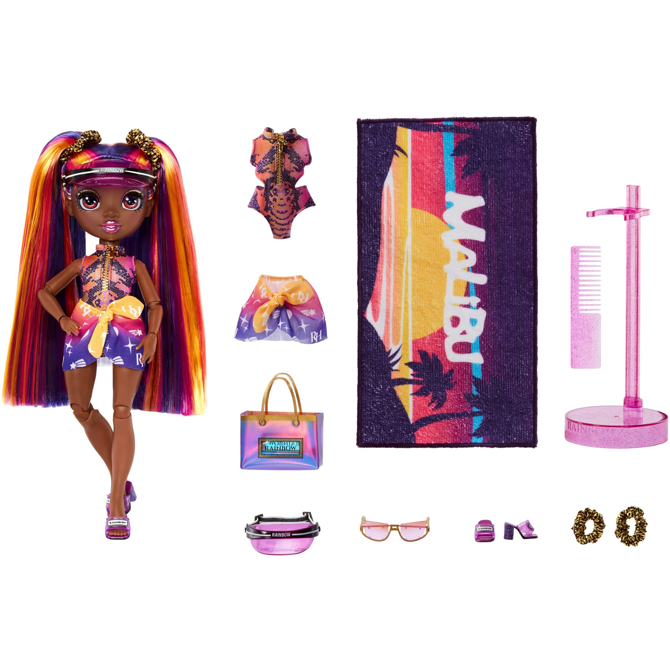 Rainbow High Pacific Coast Phaedra Westward- Sunset (Purple) Fashion Doll With 2 Designer Outfits  Pool Accessories Playset  Interchangeable Legs