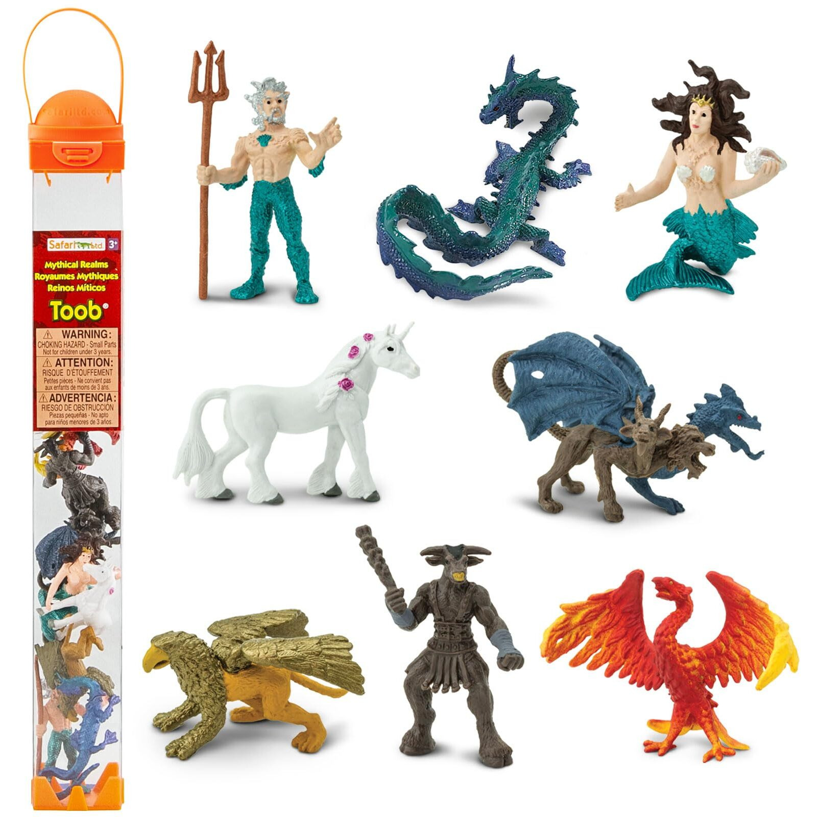 Safari Ltd. Mythical Realm Toob - 8 Mini Figurines Chimera  Griffin  Phoenix  Unicorn  Sea Dragon  Minotaur  Poseidon  & Mermaid - Mythology Educational Toy Figures For Boys  Girls & Kids Ages 3+