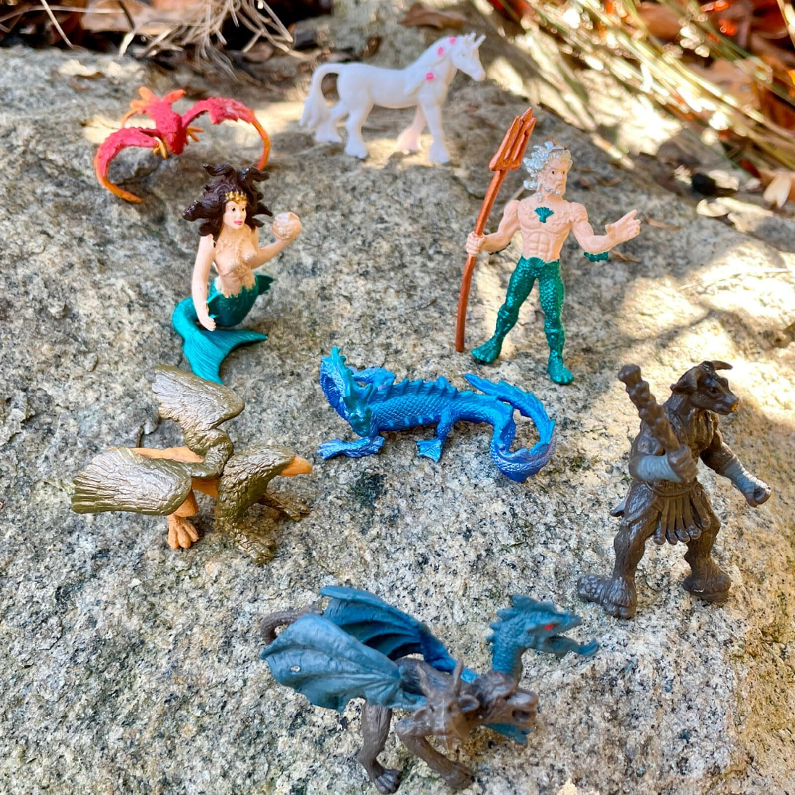 Safari Ltd. Mythical Realm Toob - 8 Mini Figurines Chimera  Griffin  Phoenix  Unicorn  Sea Dragon  Minotaur  Poseidon  & Mermaid - Mythology Educational Toy Figures For Boys  Girls & Kids Ages 3+