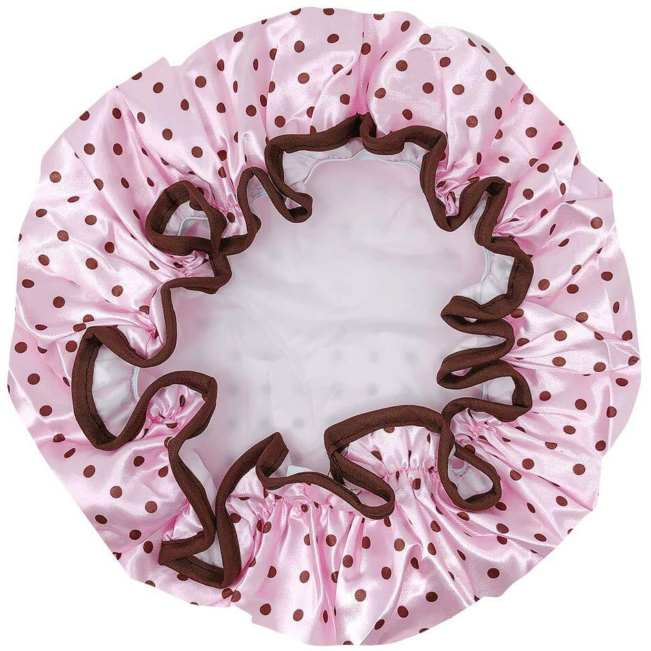 Allydrew Reusable Women's Waterproof Shower Caps For Long Hair  Pink Polka Dots