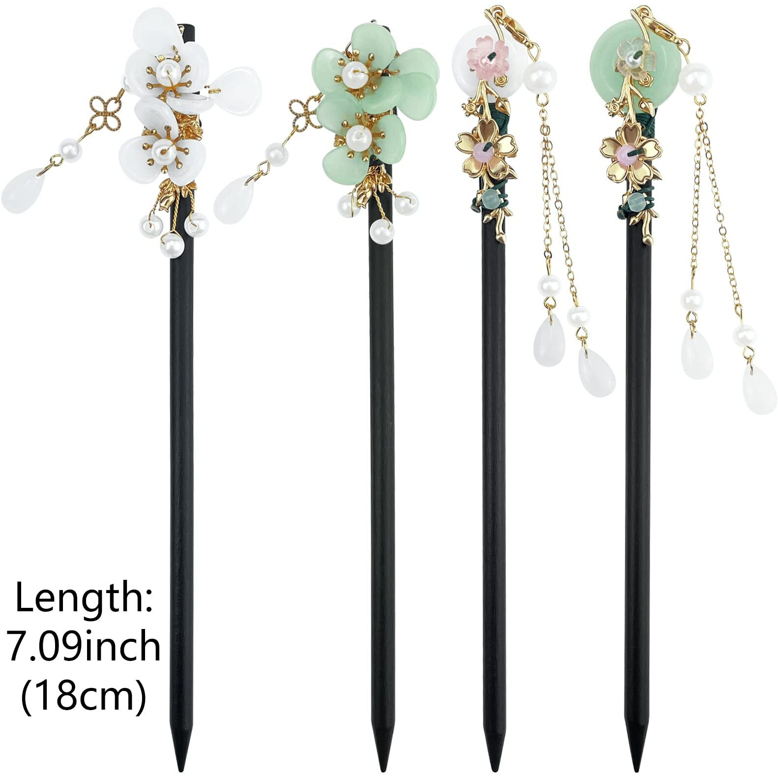 4 Pcs Japanese Chinese Hair Stick Retro Wooden Hairpin Flower Hair Chopsticks Vintage Hanfu Pins Headdress Classic Hair Fork For Long Hair Women