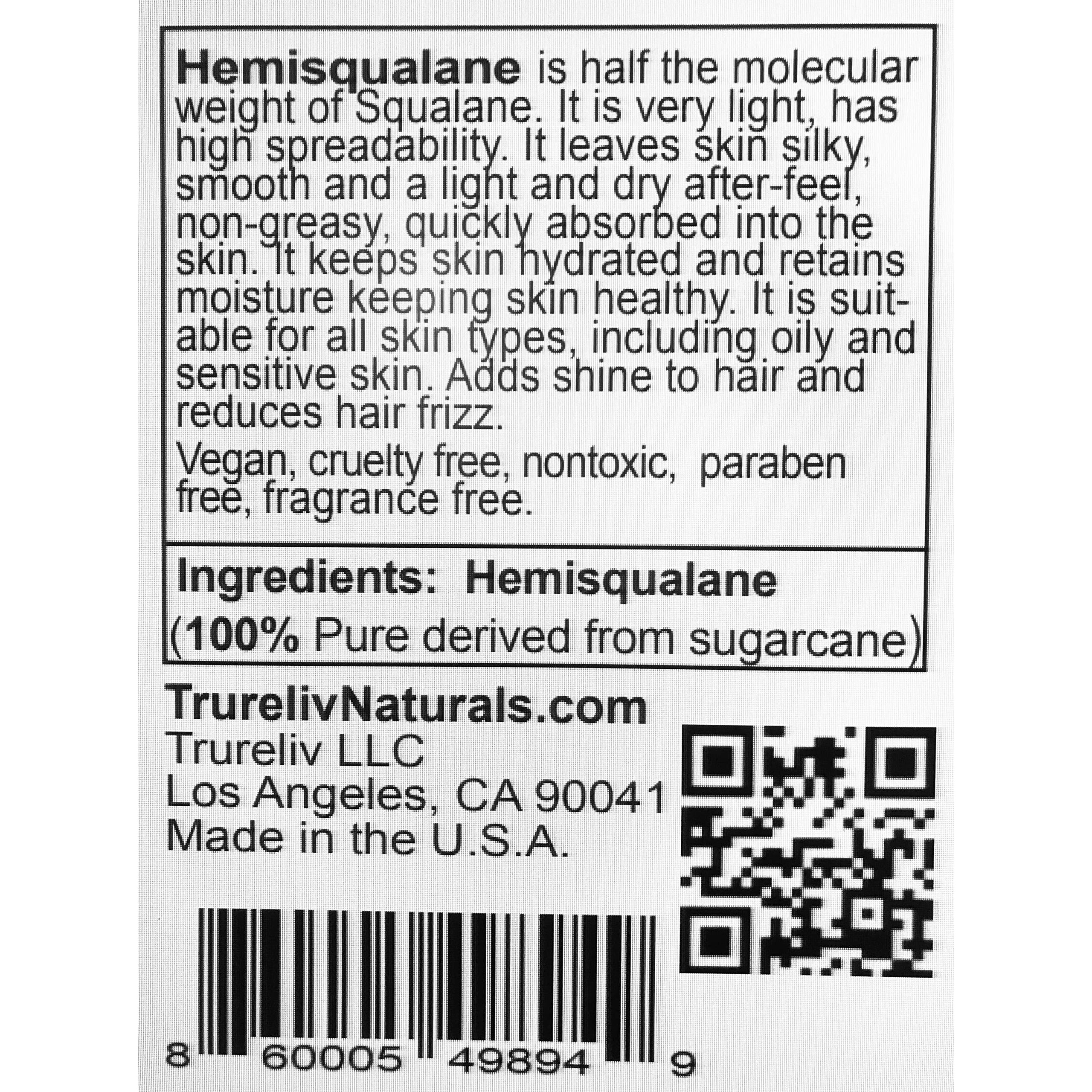 Hemisqualane 100% Pure Plant Derived  Very Light Dry Oil 2 Fl Oz  All Natural Moisturizes Hydrates Face Skin Body Hair For All Skin Types