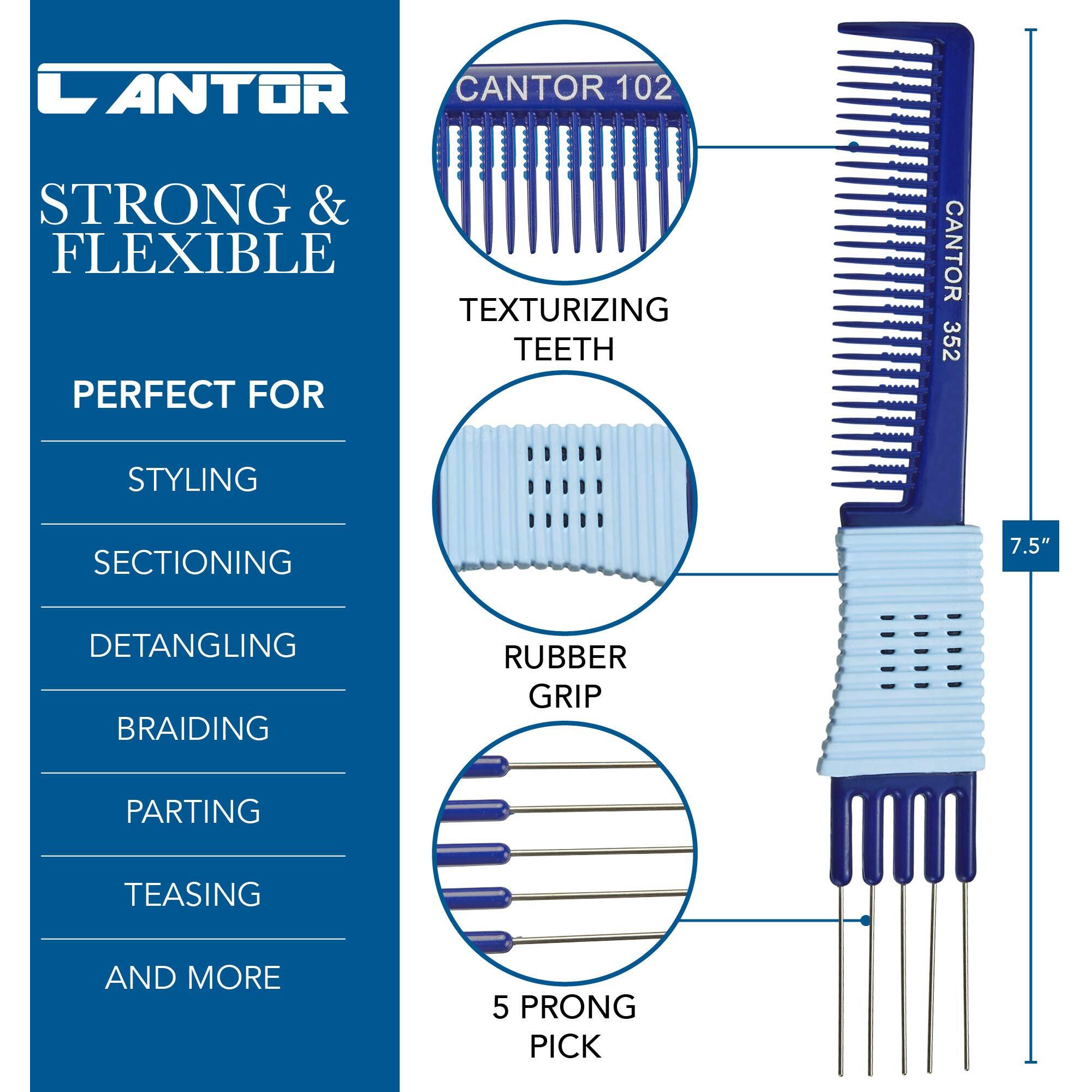 Lift Teasing Comb And Hair Pick - 2 Pack  Five Stainless Still Lifts - Chemical And Heat Resistant Detangler Gripper Comb - Anti Static Comb For All Hair Types - By Cantor
