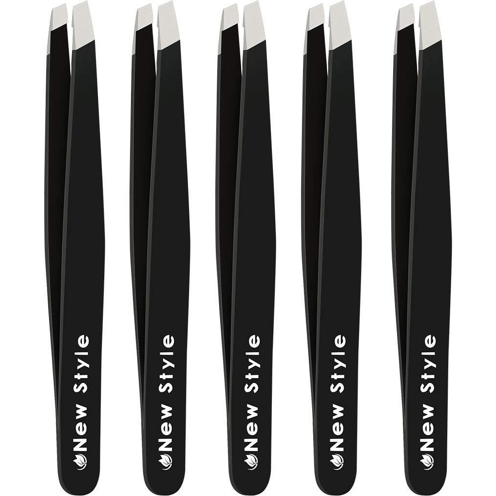 Slant Tweezers (5-Pack) - Professional Slant-Tip Tweezers In Separate Sleeves For Eyebrows And Facial Hair - Stainless Steel Brow Shaping Hair Plucker For Expert Precision Personal Care