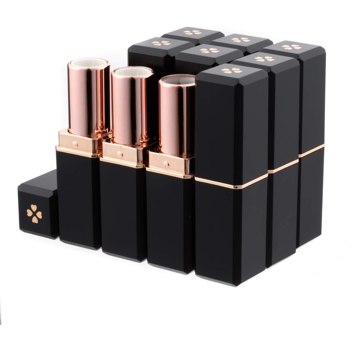 Allwon 10Pcs Black Empty Lipstick Tubes Diy Lip Balm Container (Square Tube)