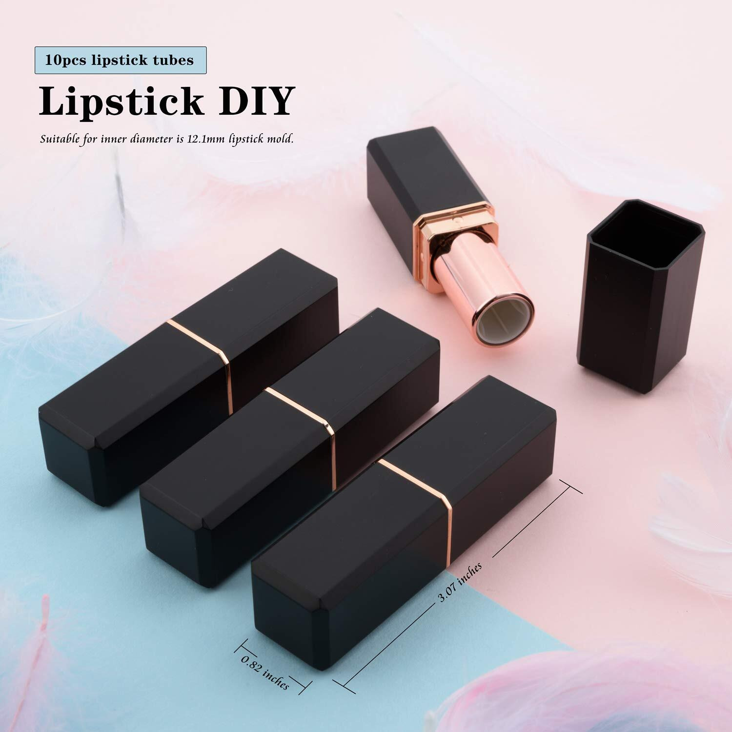 Allwon 10Pcs Black Empty Lipstick Tubes Diy Lip Balm Container (Square Tube)