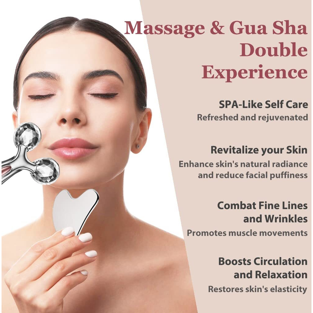 Leiwo Stainless Steel Gua Sha And Face Roller Set  Facial Tool For Face Sculpting  Metal Skin Care  Massager For Women