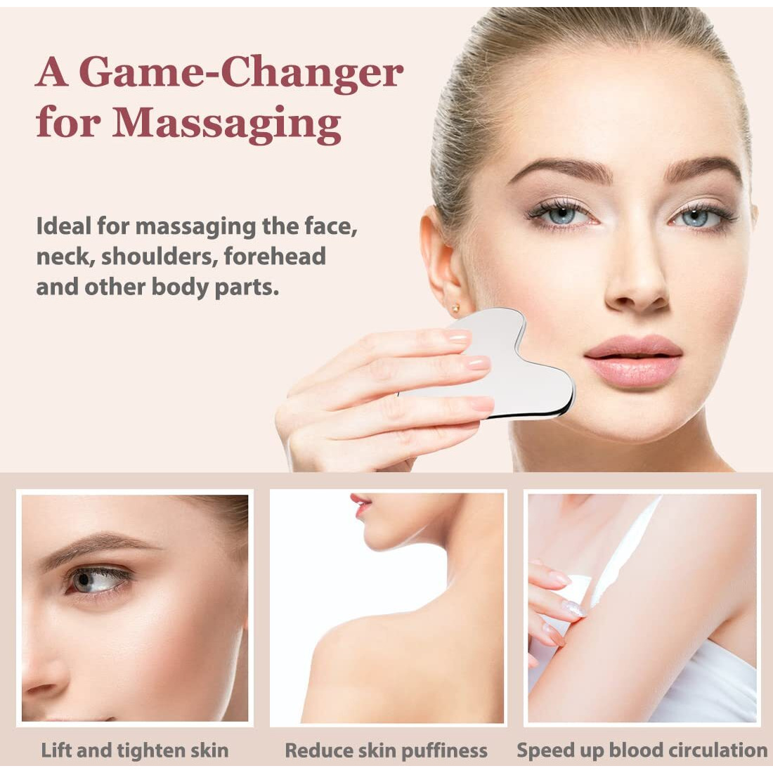 Leiwo Stainless Steel Gua Sha And Face Roller Set  Facial Tool For Face Sculpting  Metal Skin Care  Massager For Women