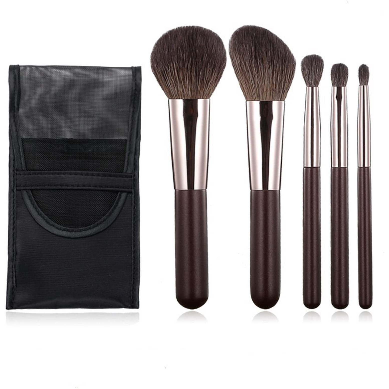 Kanviensl Travel Makeup Brushes Set W/Pouch  Portable 5Pcs Professional Mini Cosmetic Brushes Kit For Powder Blush Concealers Contouring Highlighting