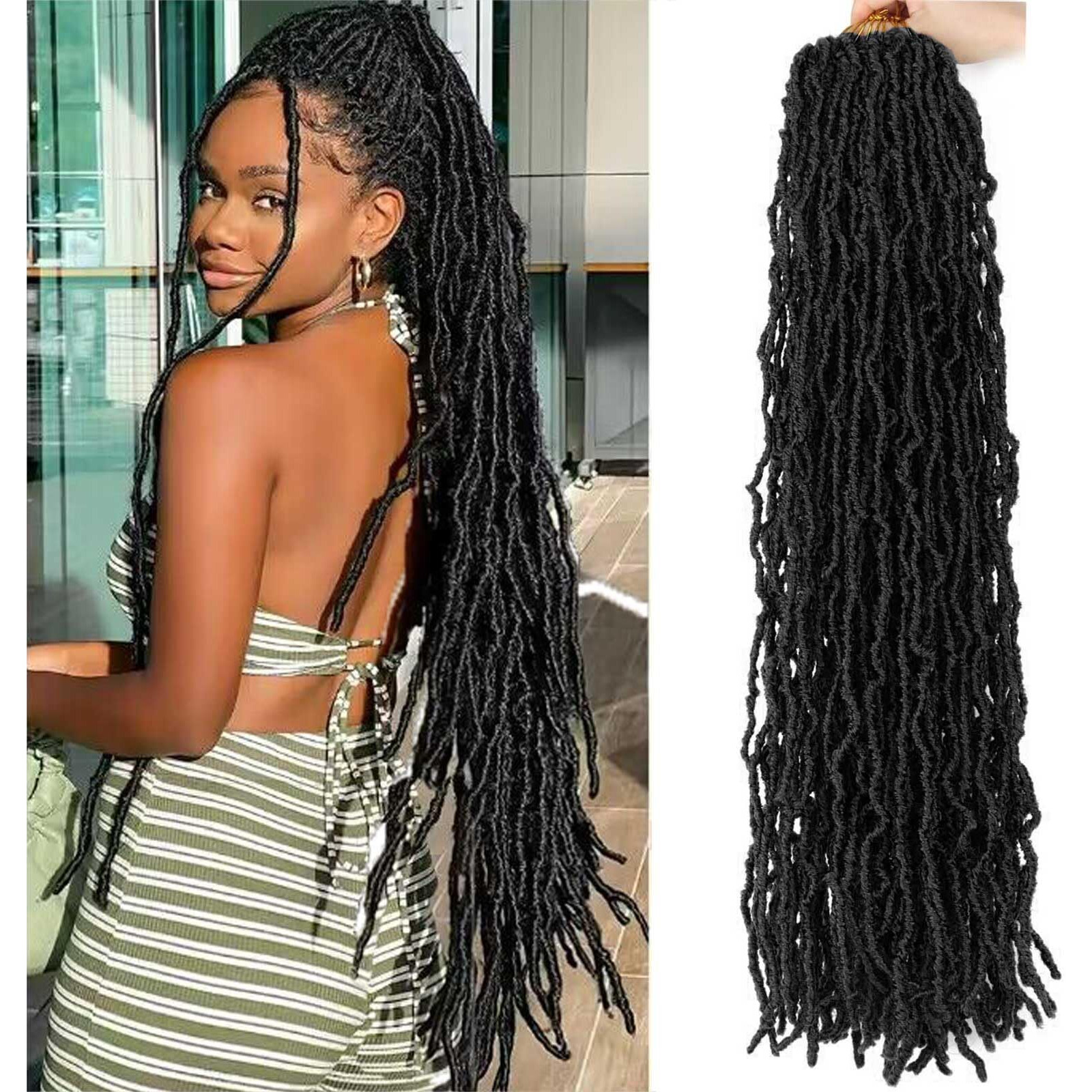 30 Inch Soft Locs Crochet Hair Pre Looped Faux Locs Crochet Braids Curly Wavy Goddess Locs Dreadlocs Synthetic Hair For Black Women(30 Inch (Pack Of 6)  1B)