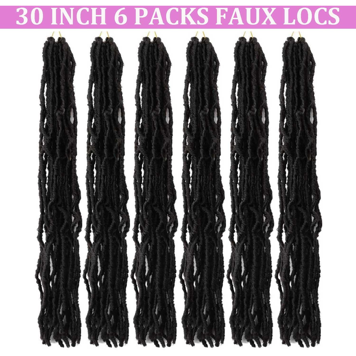 30 Inch Soft Locs Crochet Hair Pre Looped Faux Locs Crochet Braids Curly Wavy Goddess Locs Dreadlocs Synthetic Hair For Black Women(30 Inch (Pack Of 6)  1B)