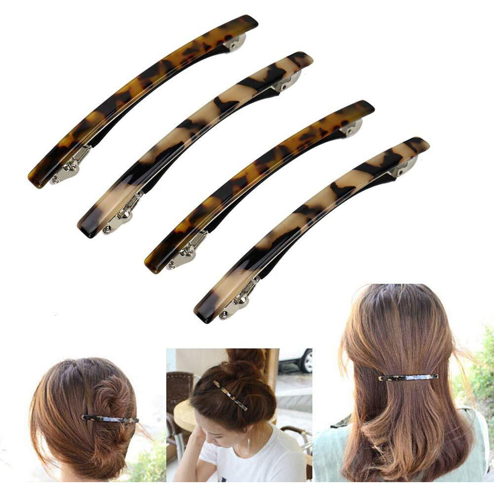 Luckycivia 4 Pack Hair Barrette  Long And Thin Handmade Celluloid Onyx Hair Clip  Elegant Automatic Hair Clip  Barrette Ponytail Holders For Women/Girls - 4 Inches