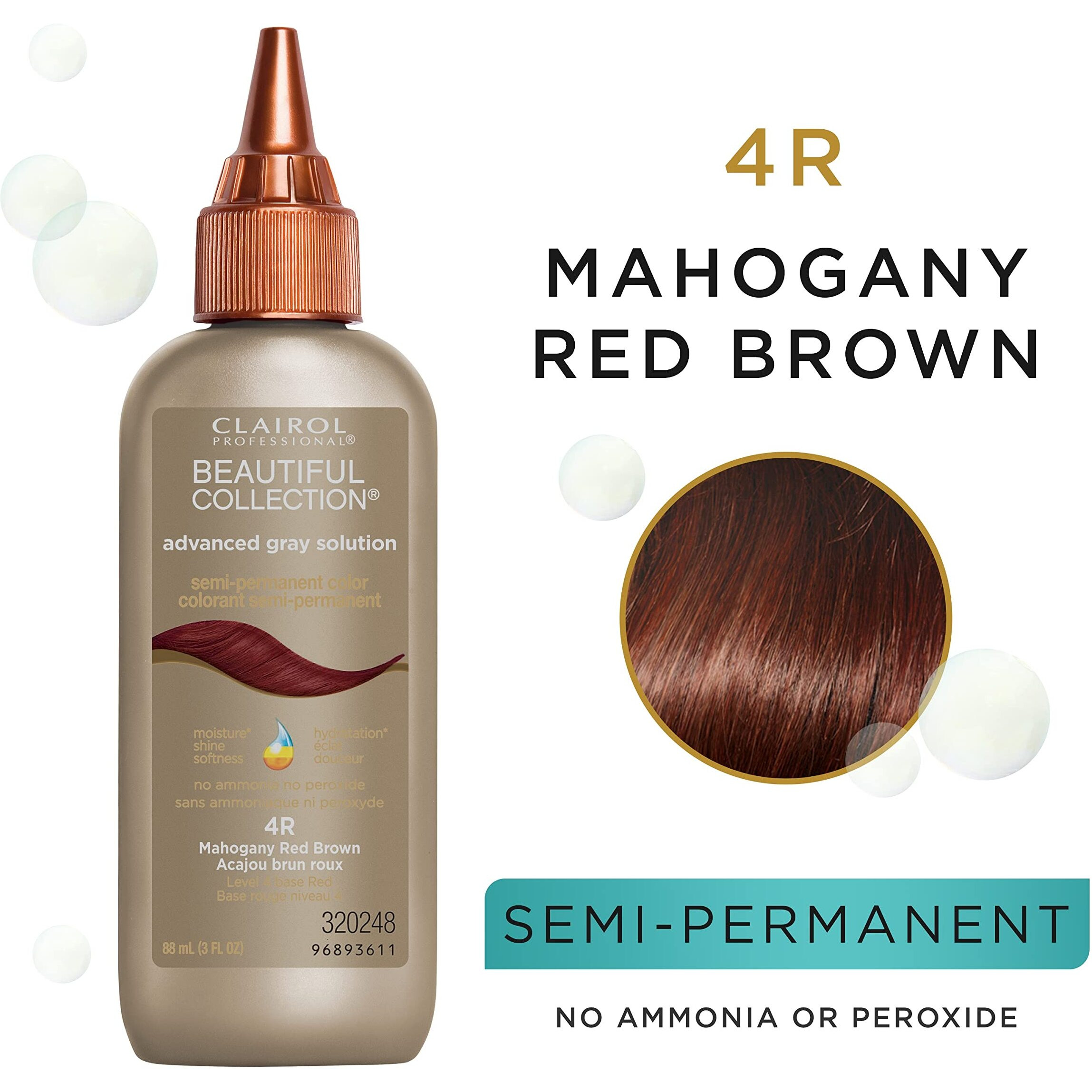 Clairol Professional Beautiful Advanced Gray Solutions 4R Mahogany Red Brown  3 Oz