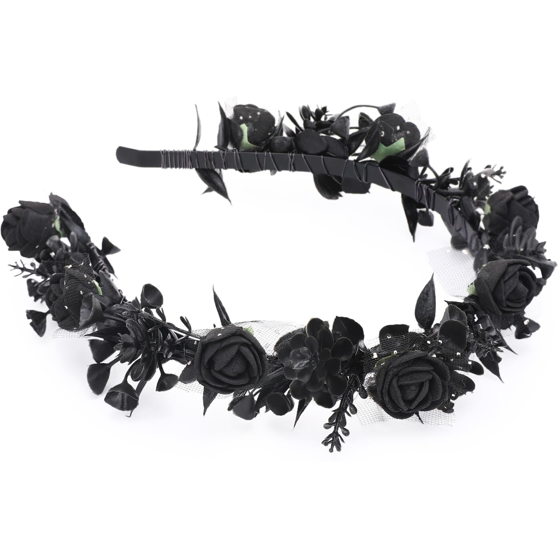 Korvishow Girl Black Floral Headpiece - Womens Black Headband Girl Floral Crown Elegant Lace Foam Flores Rose Floral With Flowers For Hair Accessories Wedding Party Birthday Gift Photo Props