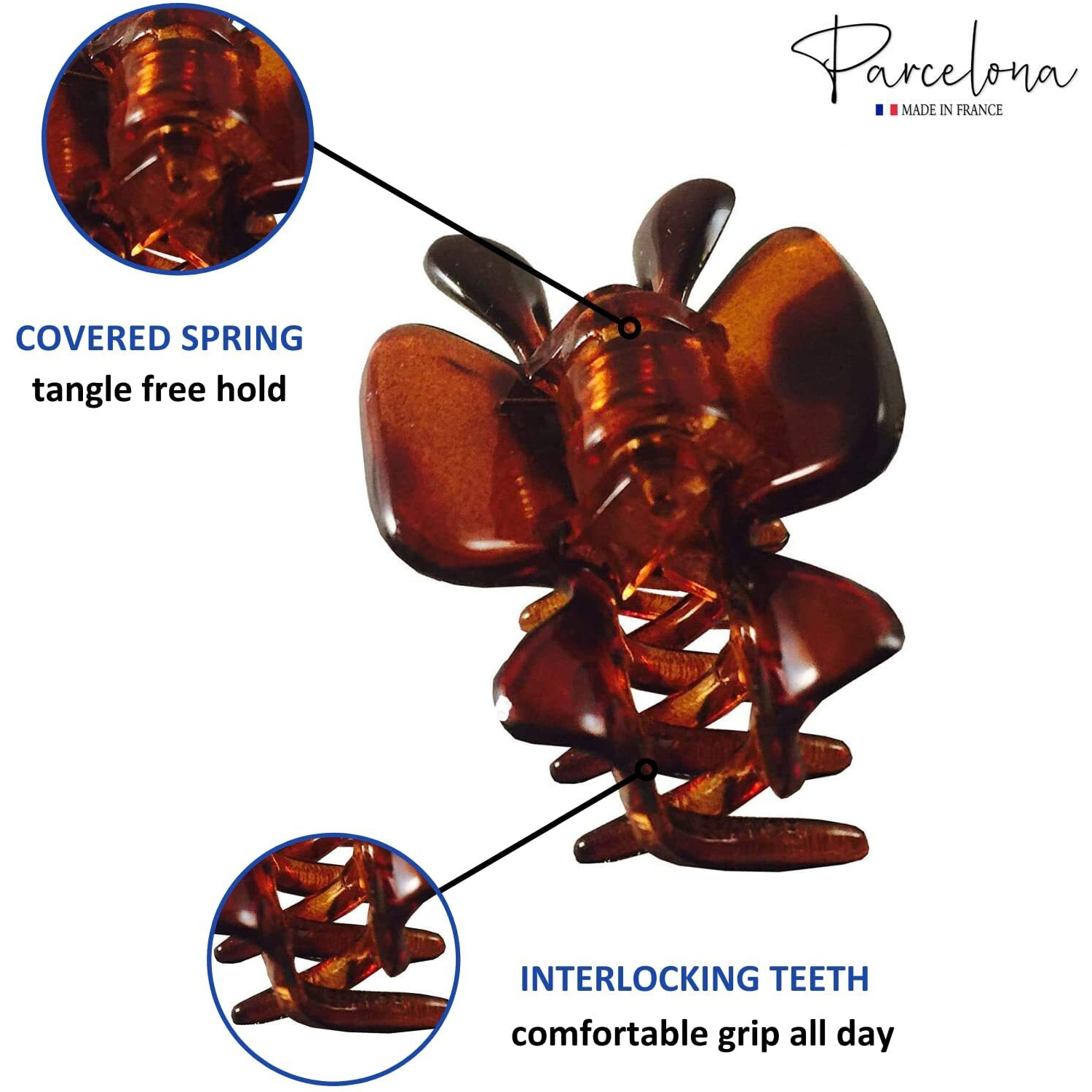 Parcelona French Classic Very Small 1 1/2"" Claw Clips With Tight Spring Set Of 3 Girls Hair Jaw Claw Clips Durable Styling Women Hair Accessories  Made In France (Tortoise Shell Brown)