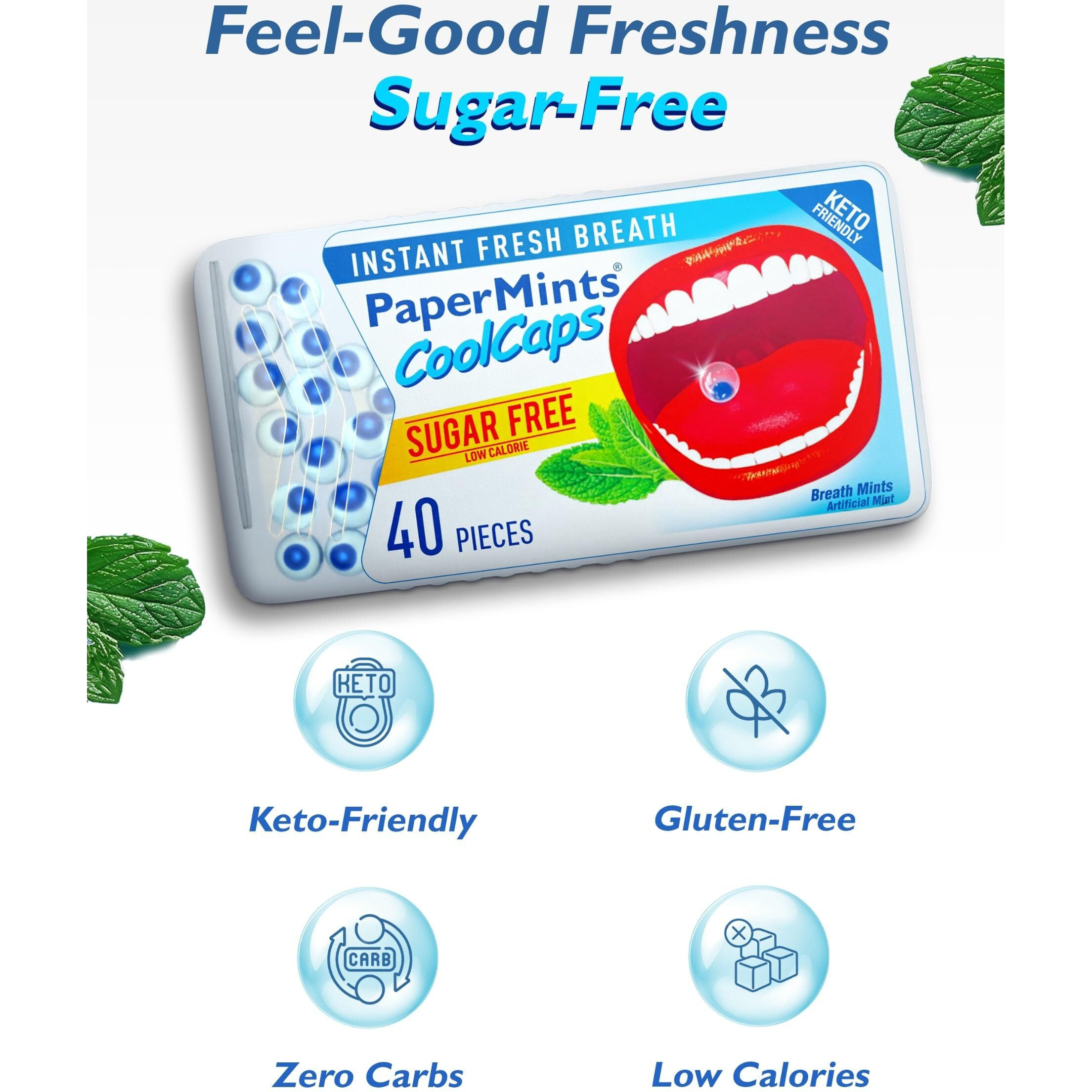 Papermints Coolcaps - Instant Fresh Breath Mints Sugar-Free 4 Pack - 160 Capsules. Extreme Bad Breath Treatment For Adults  Breath Freshener Pearls For Halitosis Treatment Keto-Friendly Peppermint
