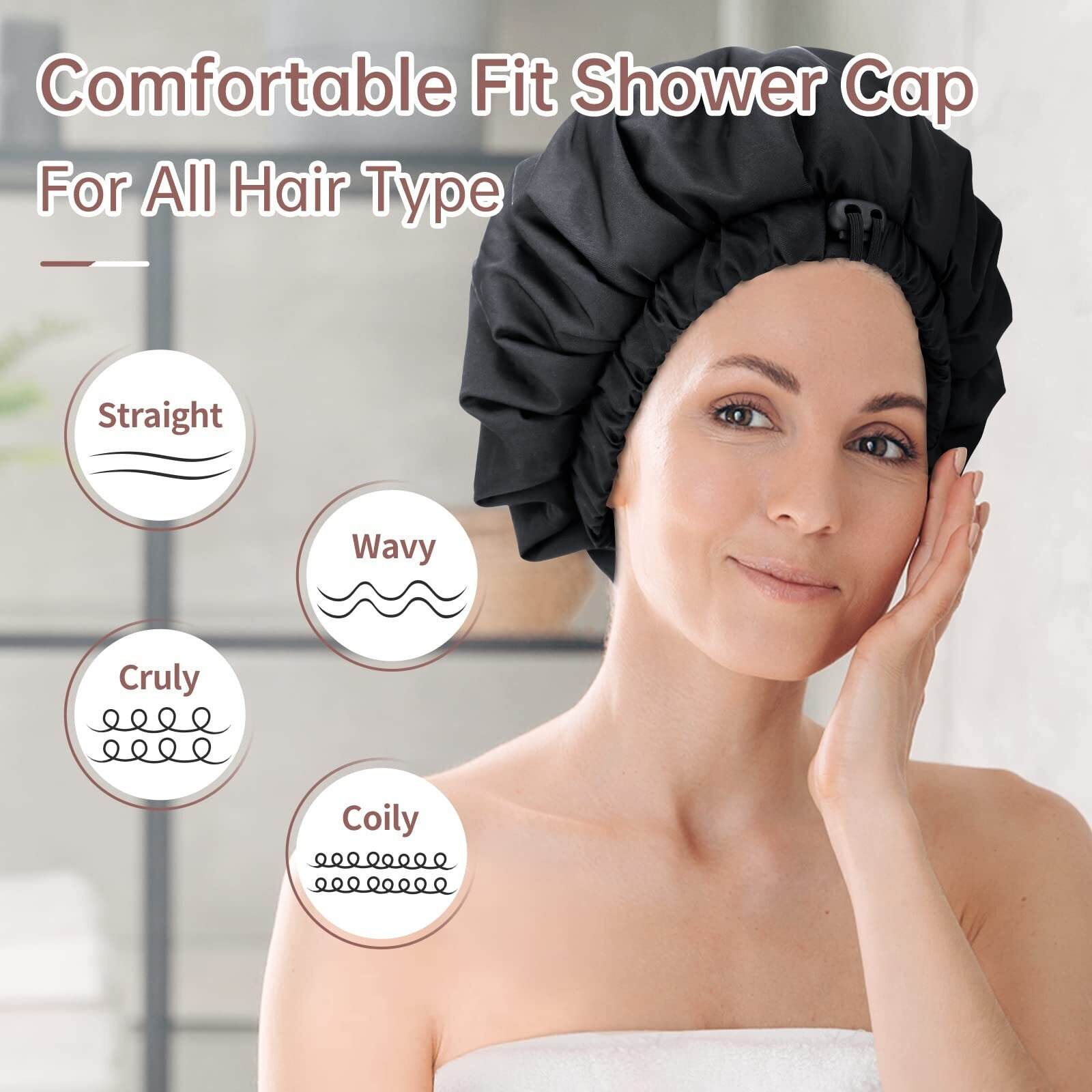 Luxury Shower Cap For Women  Waterproof Reusable Shower Caps Double Layers Microfiber Terry Lined With Dry Hair Function  Extra Large For Long Hair  Adjustable For Most Heads Size