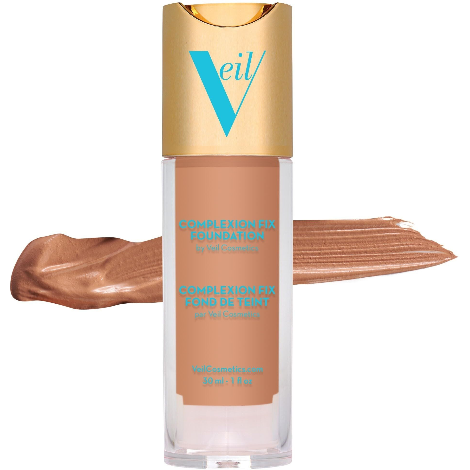 Veil Cosmetics Complexion Fix Liquid Foundation - Buildable Coverage - Water-Resistant  Hypoallergenic  Oil-Free  Cruelty-Free & Vegan - Lightweight & Brightening - Long Lasting (3N Medium Neutral)