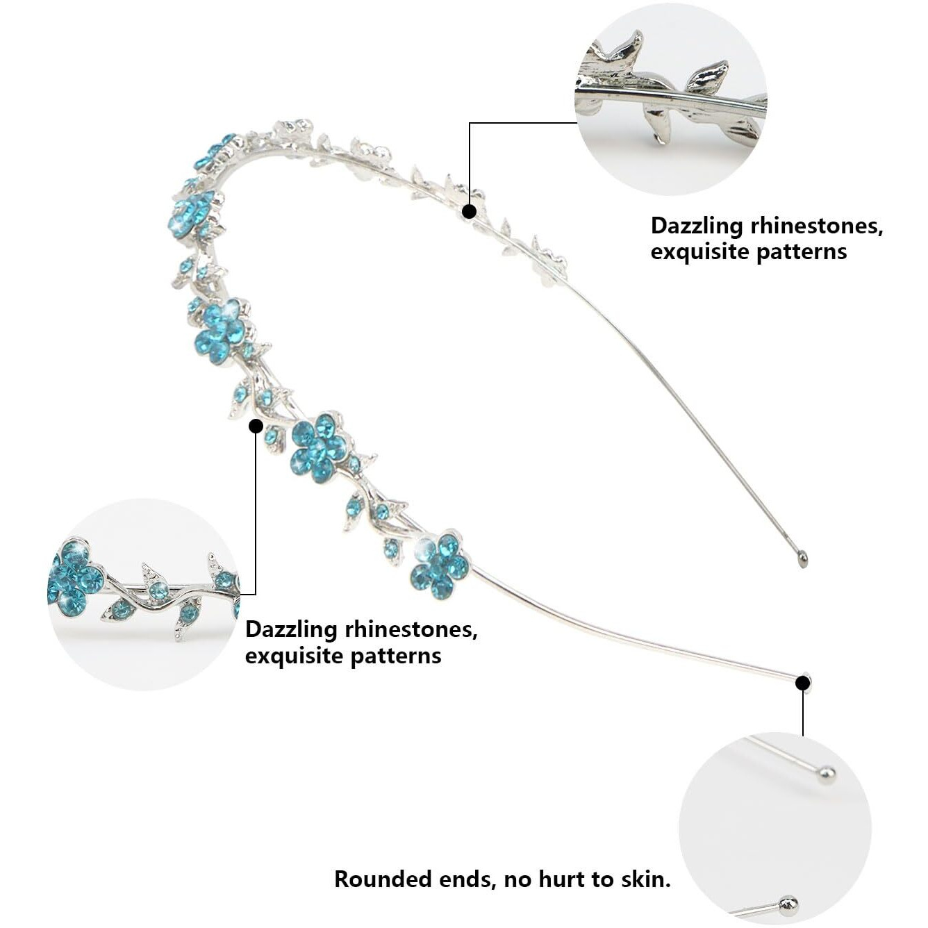 Wecoe 4 Pack Rhinestone Headband Light Blue Headband Flower Girl Bridal Wedding Headband Crystal Headpiece Flower Leaf Butterfly Metal Headband Little Girls Kids Hair Accessories For Women Girls Gifts
