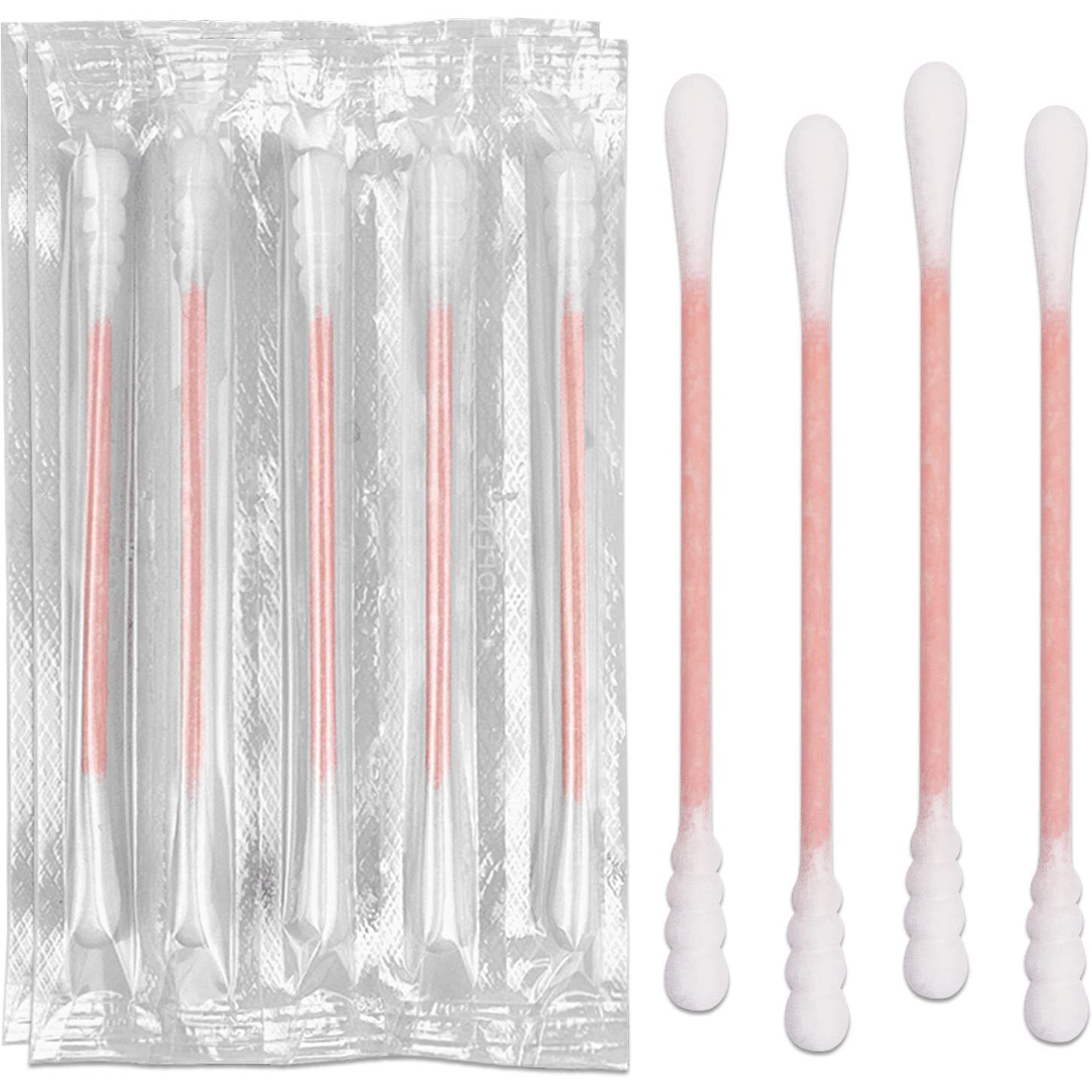 200 Pack Cotton Swabs  Individually Wrapped Cotton Swab  Individually Wrapped Double Tipped Paper Sticks For Ear  Make-Up(Spiral-Round End)