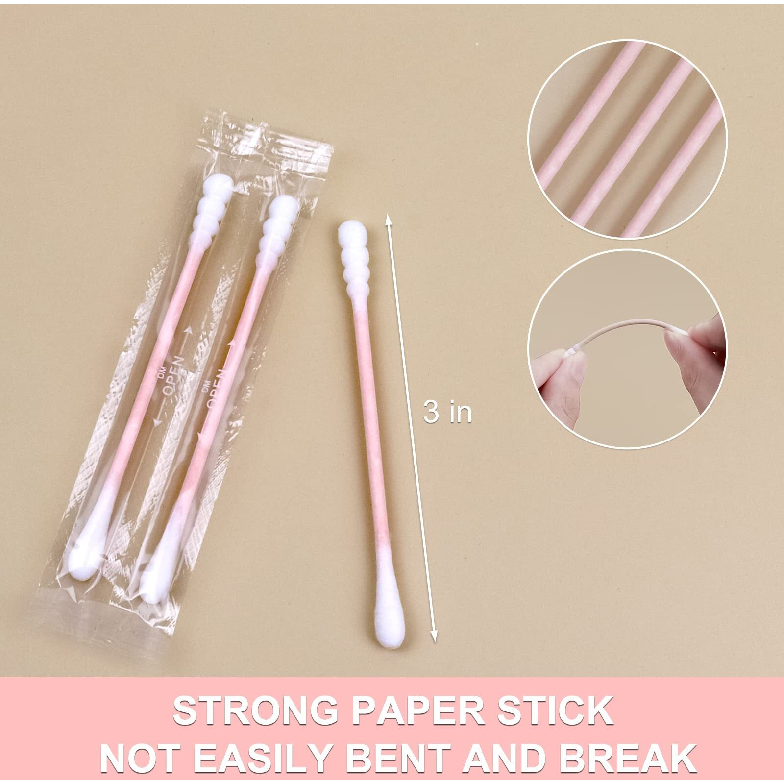 200 Pack Cotton Swabs  Individually Wrapped Cotton Swab  Individually Wrapped Double Tipped Paper Sticks For Ear  Make-Up(Spiral-Round End)