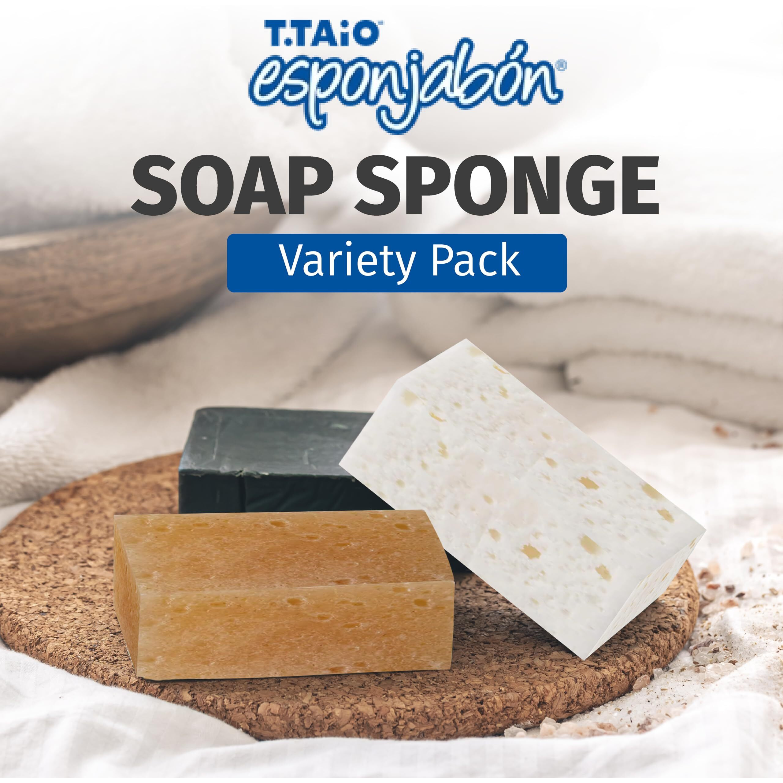 T.Taio Esponjabon Variety Pack Mini Travel Size Soap Sponges - Includes Mother Of Pearl  Oatmeal  And Charcoal - Catering To Different Skincare Needs & Preferences  Ideal For On-The Go Cleanse