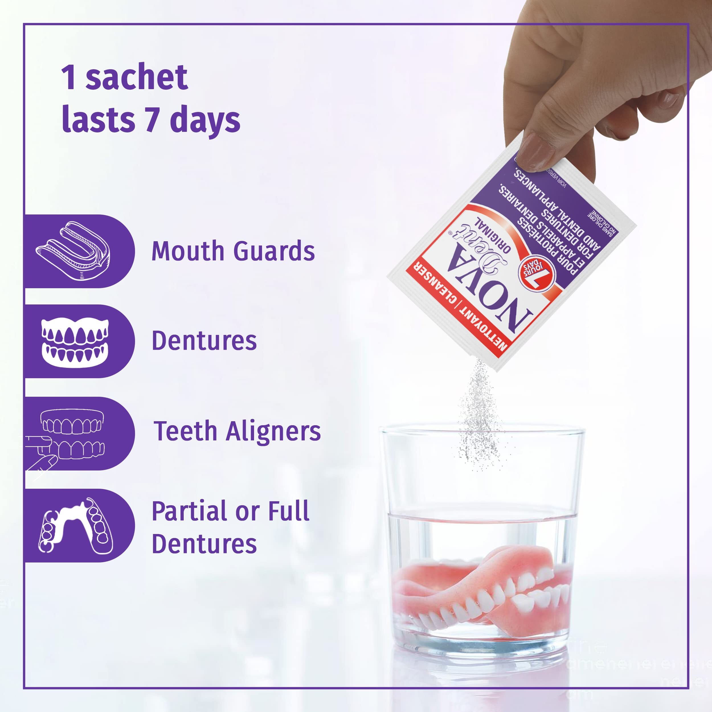 Novadent Dentures Cleaner - For Dental Appliances  Retainers  Trays  Mouth Guards  Teeth Aligners - 3 Months (12 Sachets)