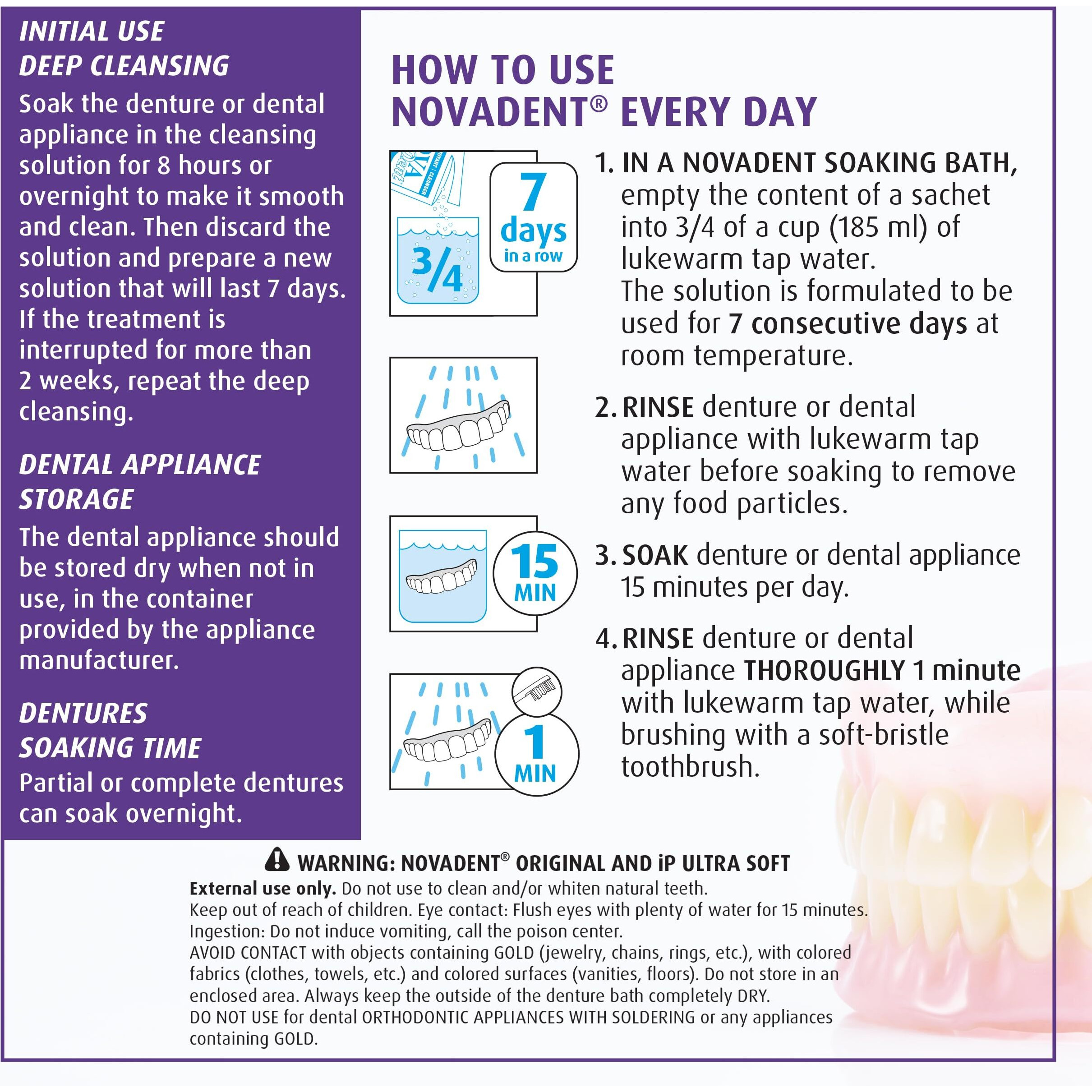 Novadent Dentures Cleaner - For Dental Appliances  Retainers  Trays  Mouth Guards  Teeth Aligners - 3 Months (12 Sachets)