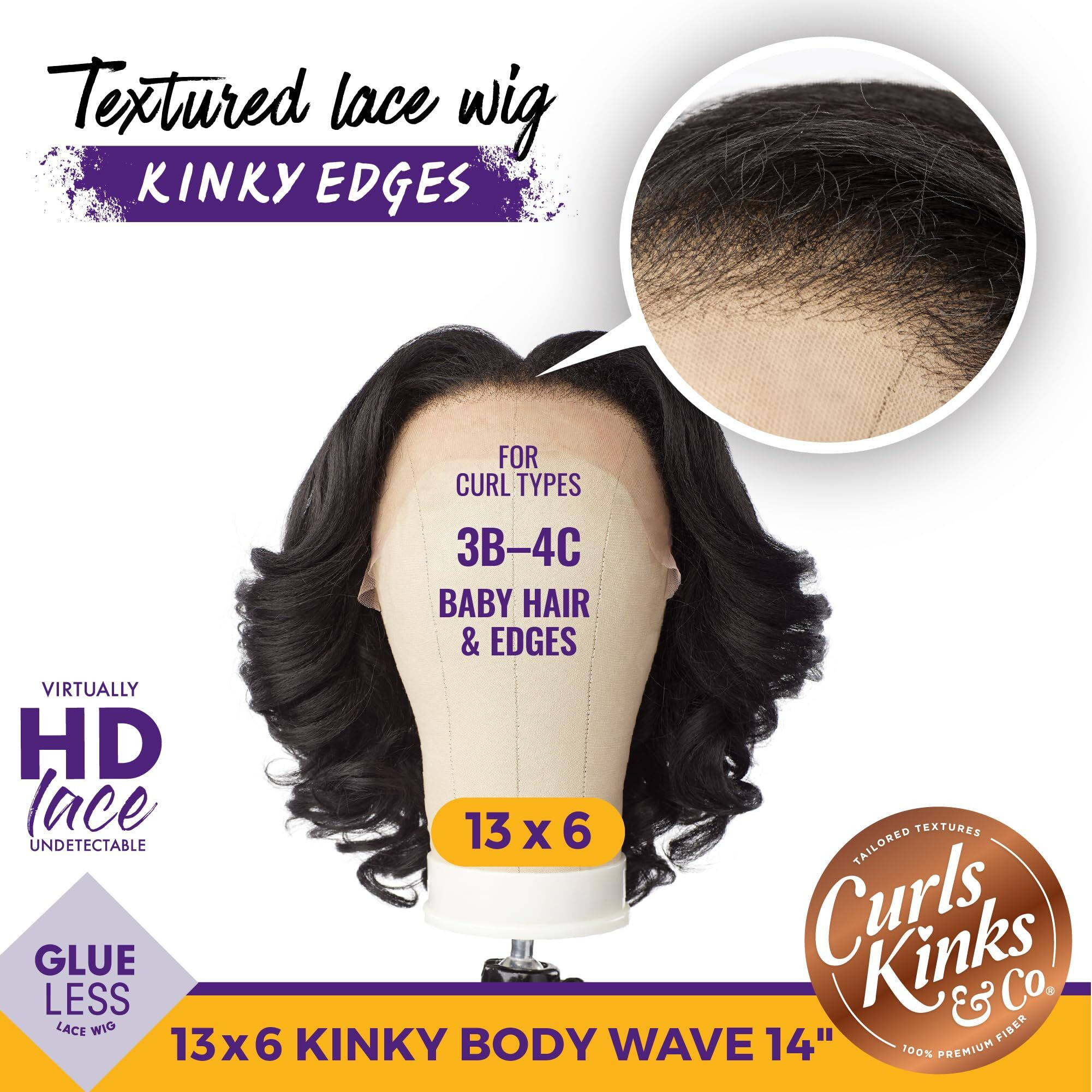 Sensationnel Kinky Edge 13X6 Lace Wigs - Kinky Edge Body Wave 14-Inch Glueless Synthetic Wig - Ckco Kinky Edge Body Wave 14 Inch (Hl280/44)